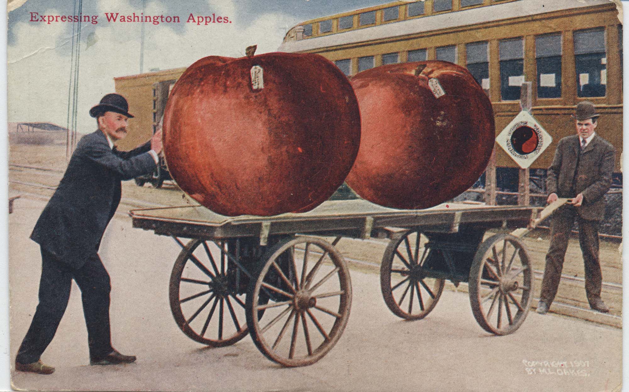 Image of Men with giant apples, 1907
