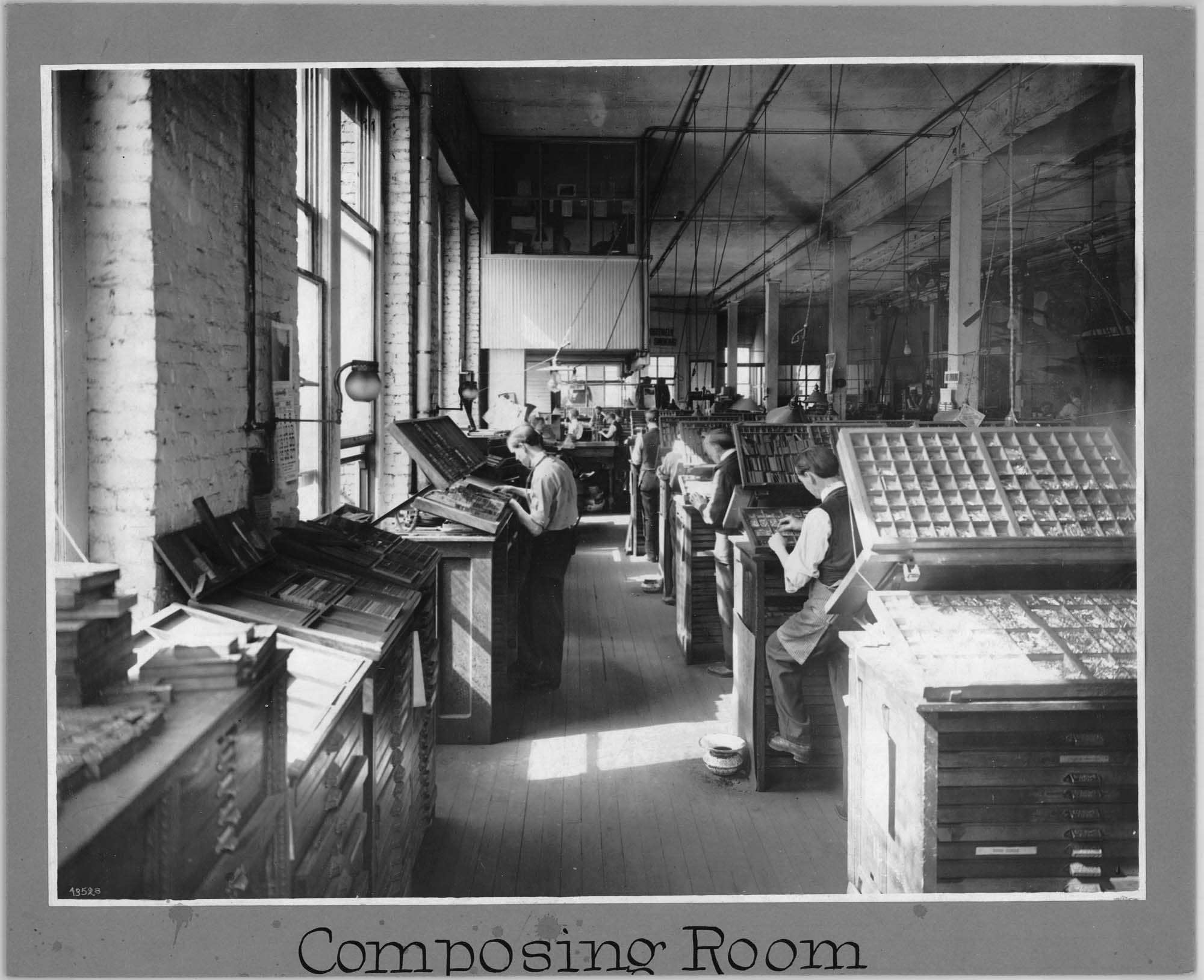 Image of Workers in Lowman & Hanford composing room, Seattle, circa 1908