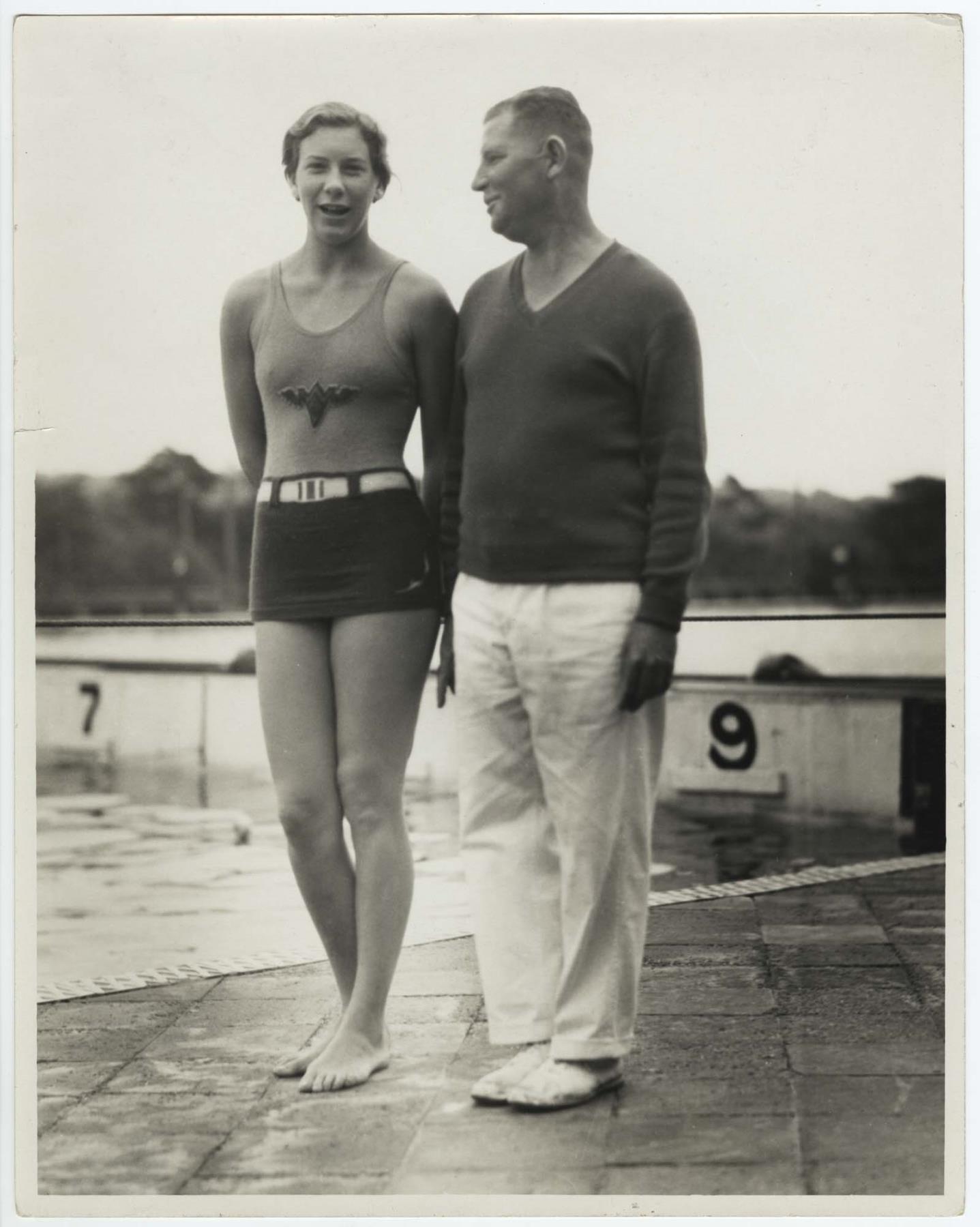 Image of Helene Madison and Charlie Fisher at Fleishhacker Pool, San Francisco, September 1930
