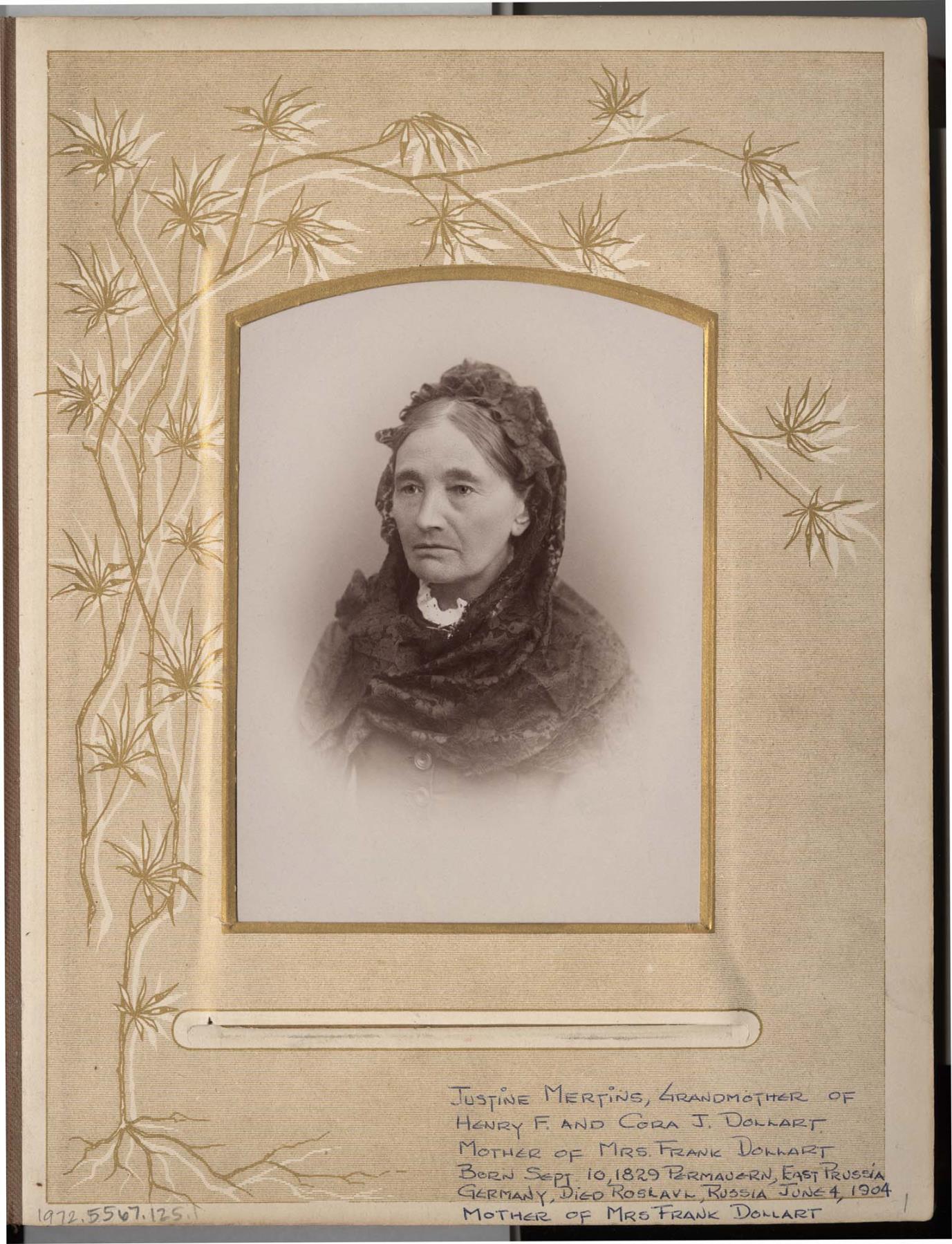 Image of Justine Mertins, mother of Johanna Dollart, Riga, Russia, circa 1888
