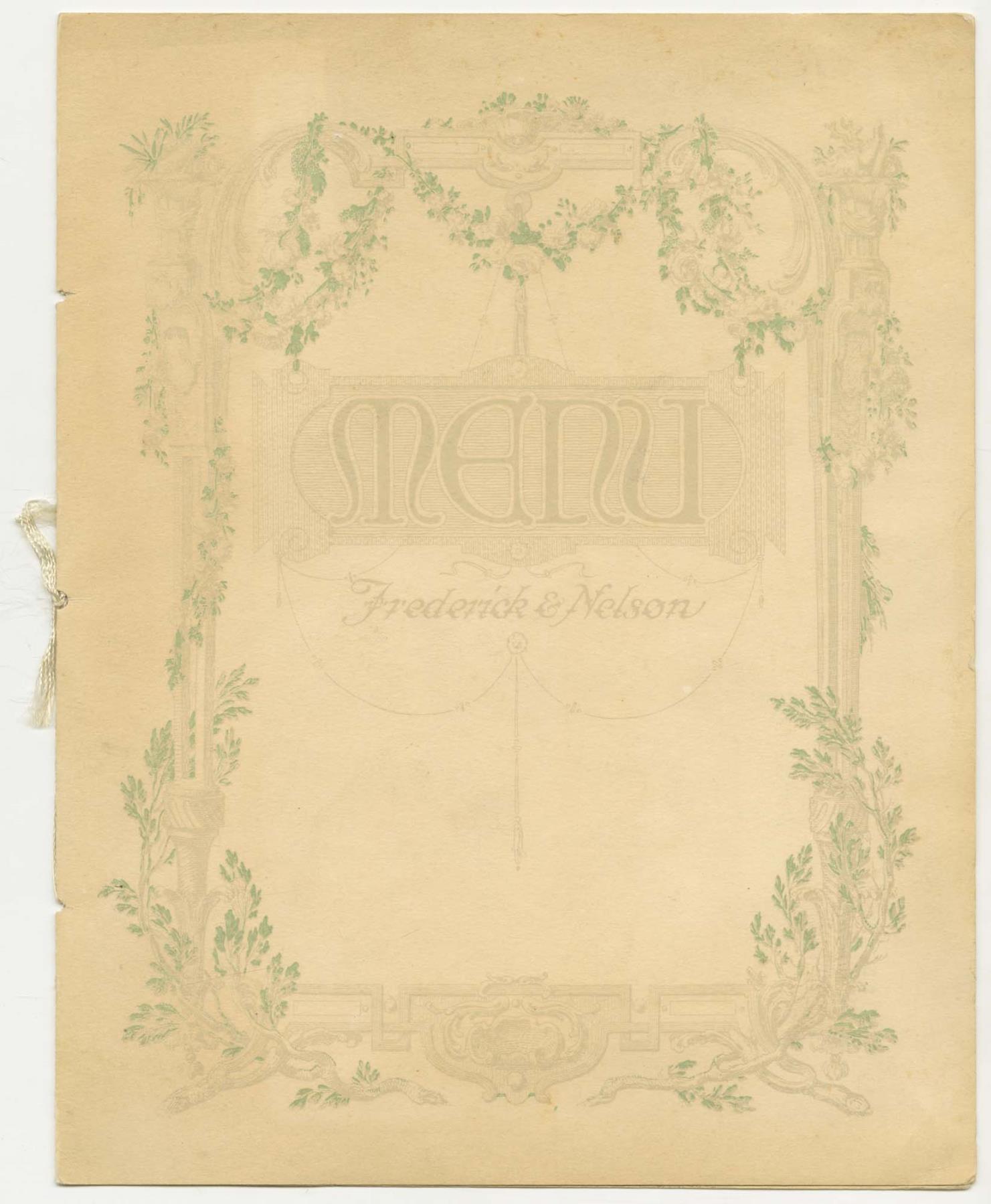 Image of Frederick & Nelson's Tea Room menu, circa 1935