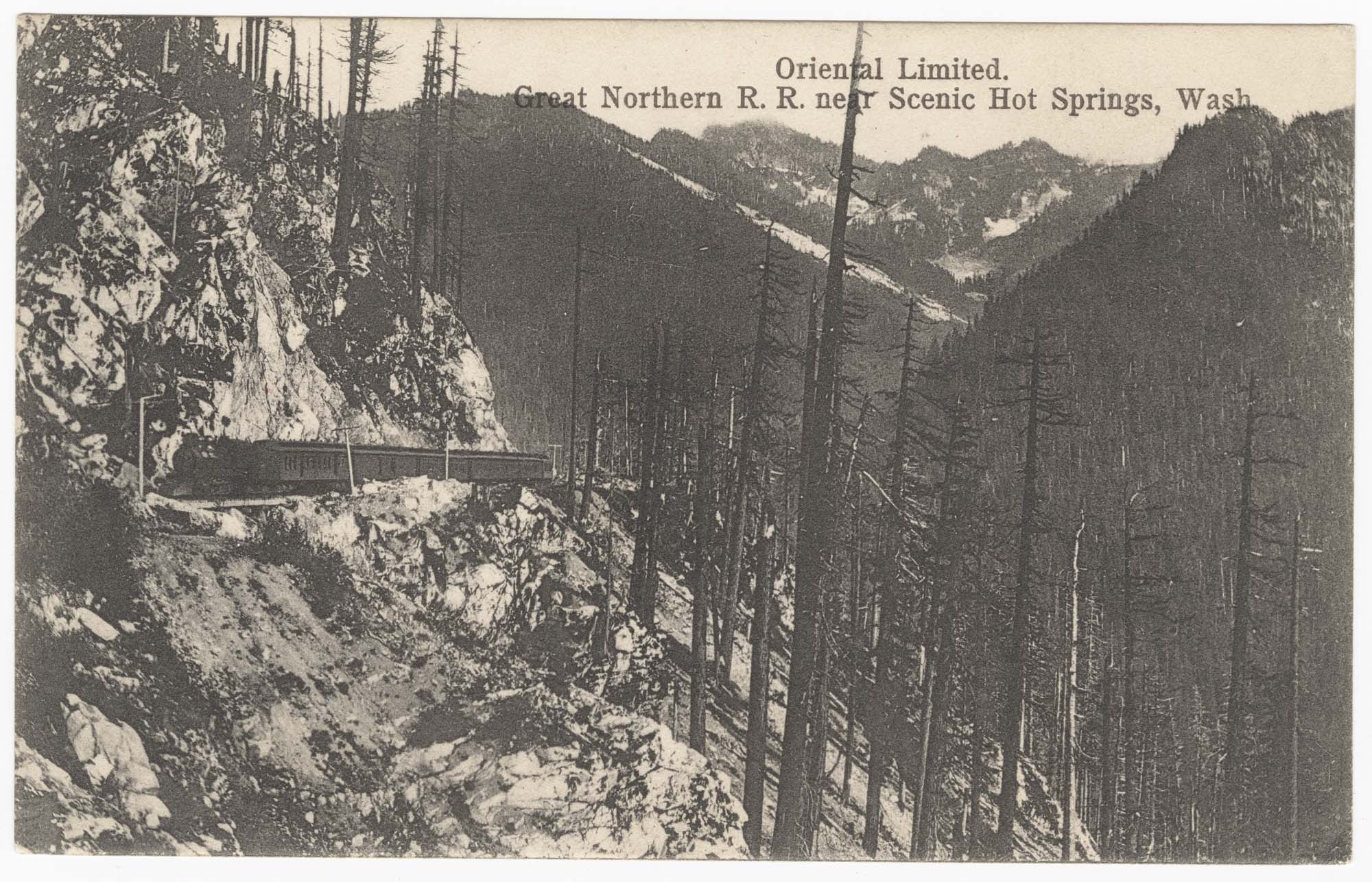 Image of Oriental Limited train of Great Northern Railroad, Cascade Mountains,  circa 1910