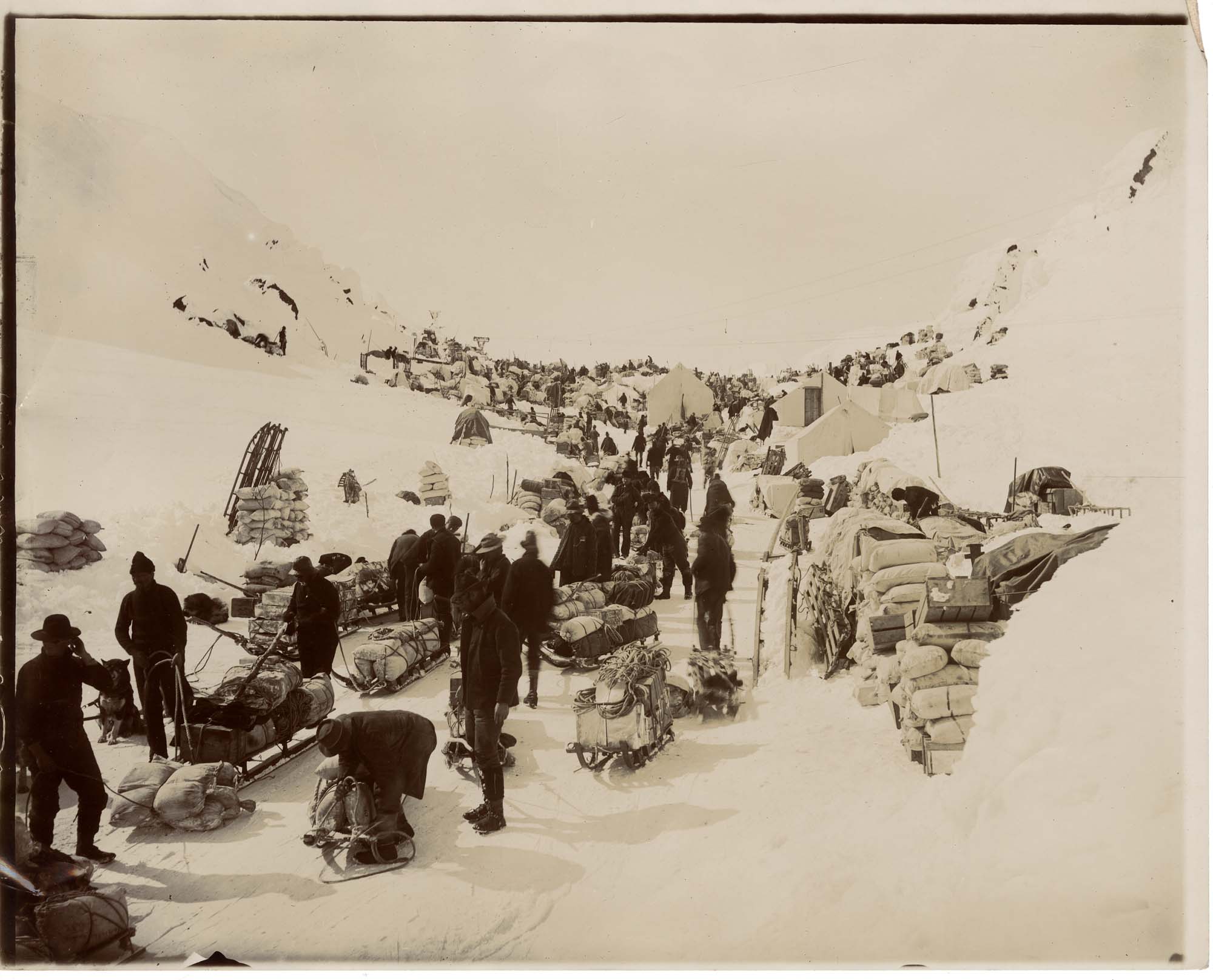 Image of People and goods ready to start over Chilkoot Pass, circa 1898