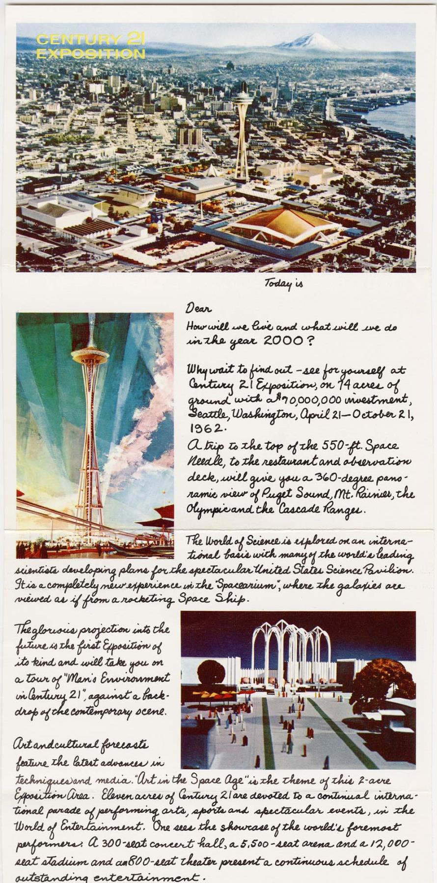 Image of Promotional letter for the Century 21 Exposition, April 21-October 21, 1962