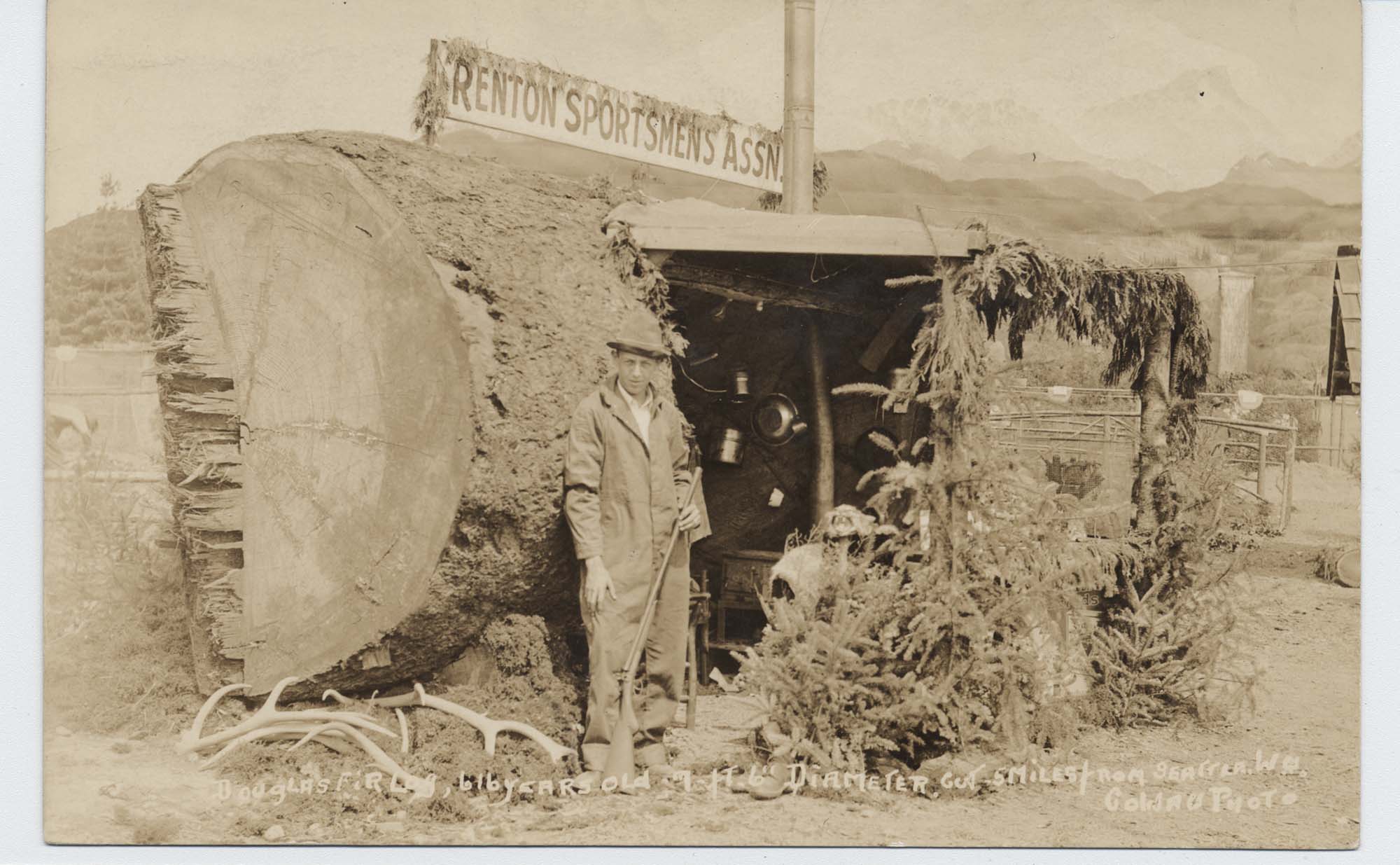 Image of Renton Sportsmen's Association fir log, Renton, circa 1910