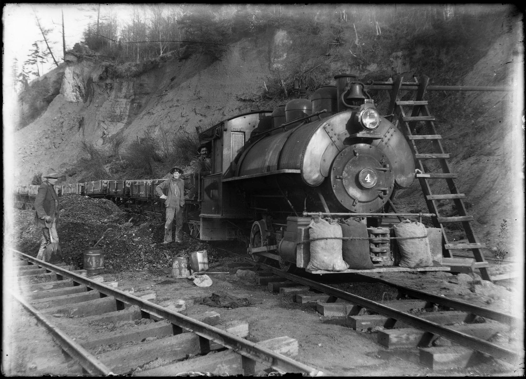 Image of Locomotive at Ballard Beach, Seattle, circa 1910