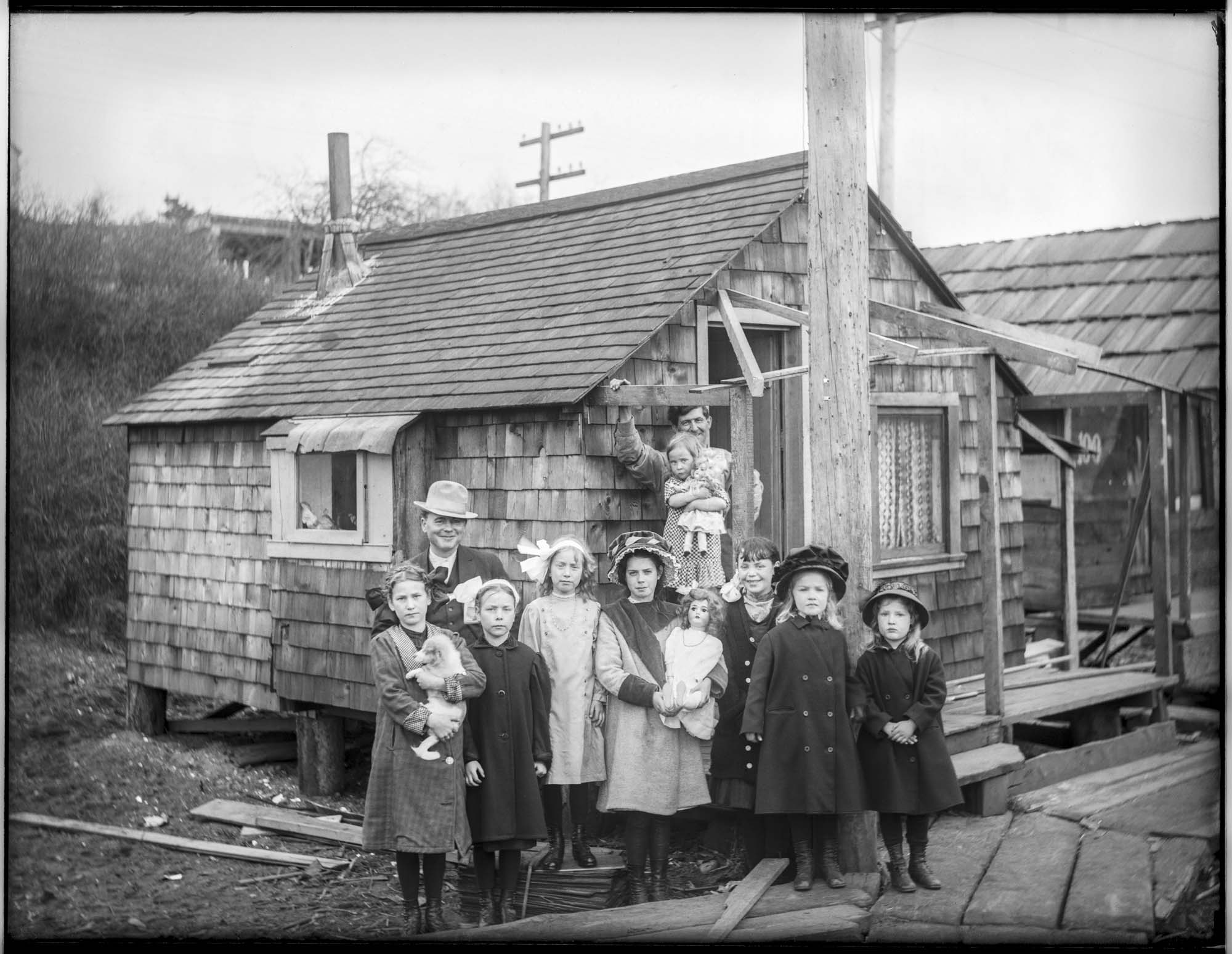 Image of Family in front of their cabin, Seattle, circa 1910