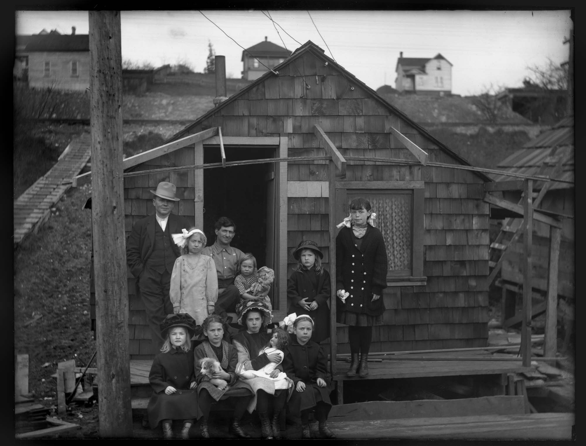 Image of Family in front of their cabin, Seattle, circa 1910
