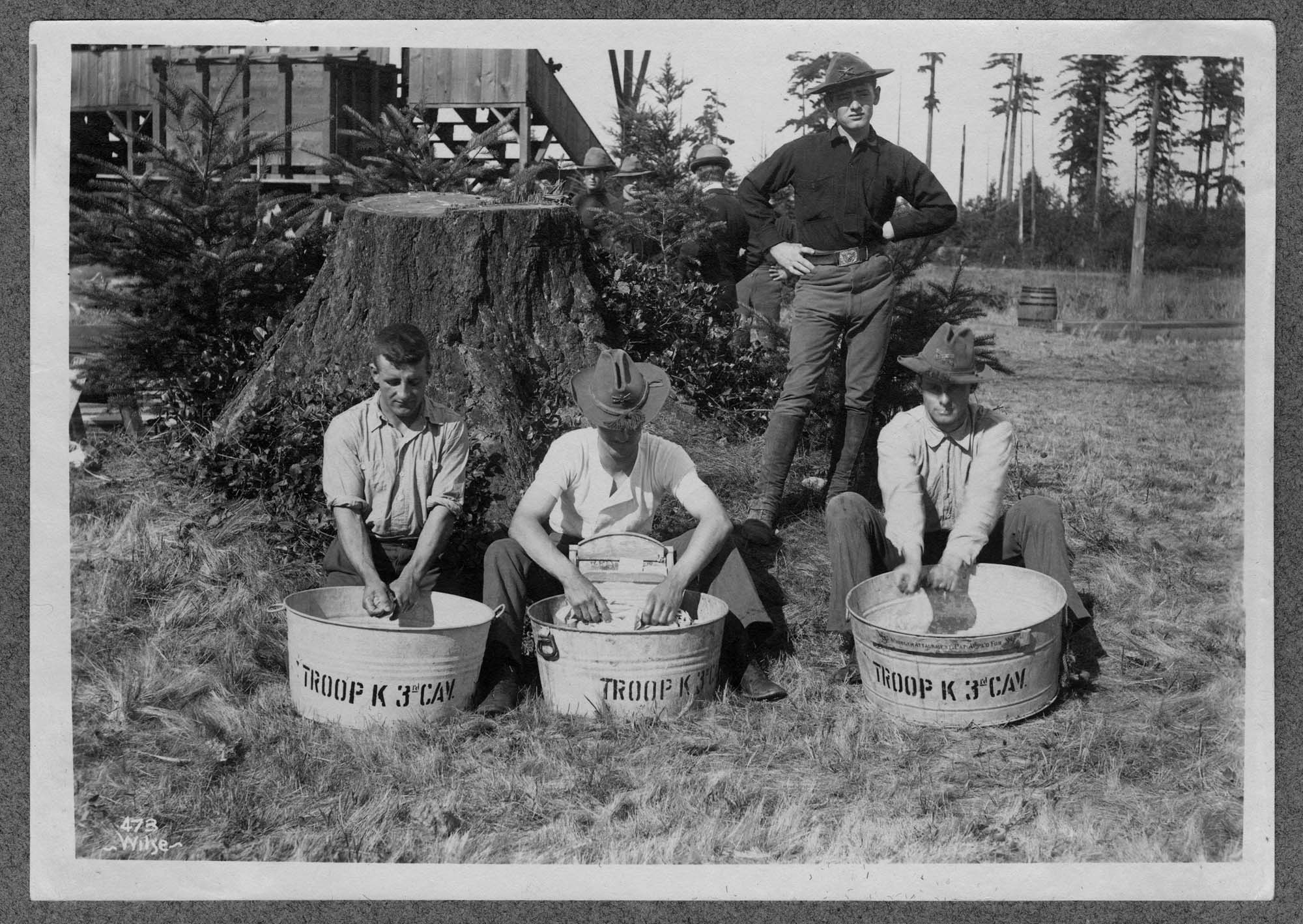 Image of Soldiers of Troop K, 3rd U.S. Cavalry doing Laundry, Seattle, August 1899