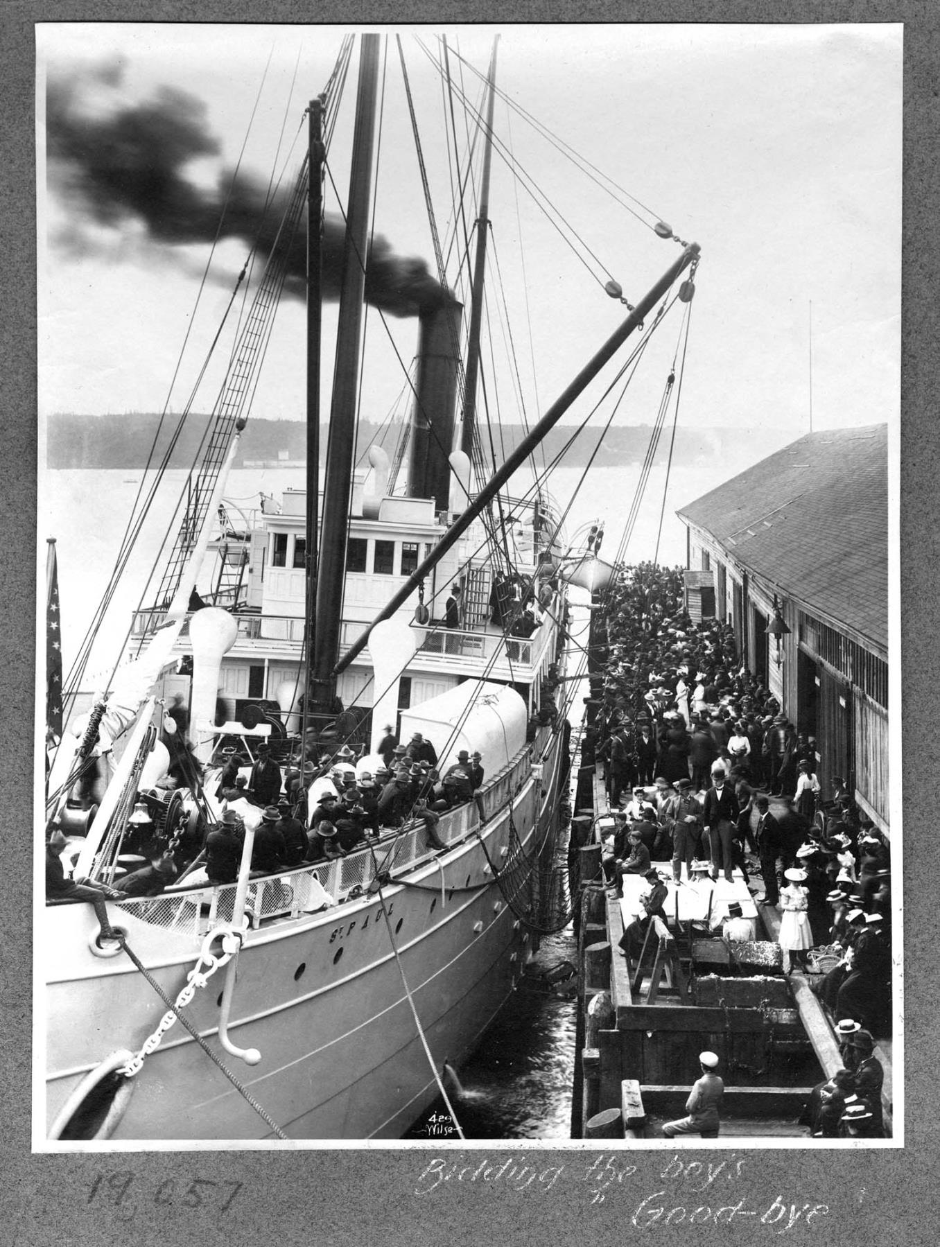 Image of Civilians Gathered to Bid Farewell to the Soldiers of the 3rd U.S. Cavalry on board the St. Paul, Seattle, August 1899