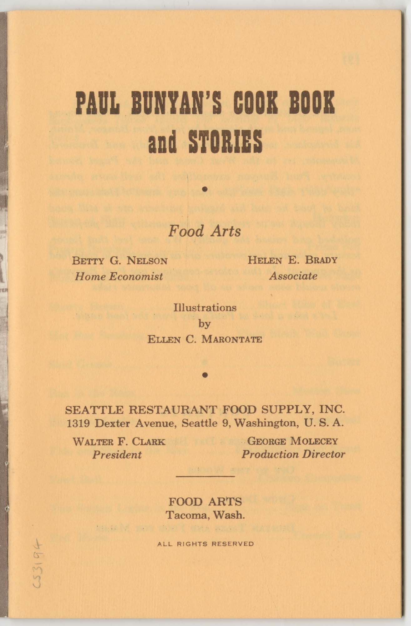 Image of Paul Bunyan's Cookbook and Stories, circa 1962