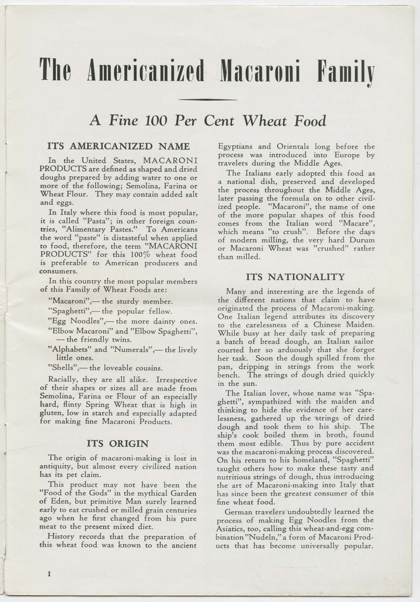Image of Americanized Macaroni Products: An Interesting Story of the Macaroni Family, 1939