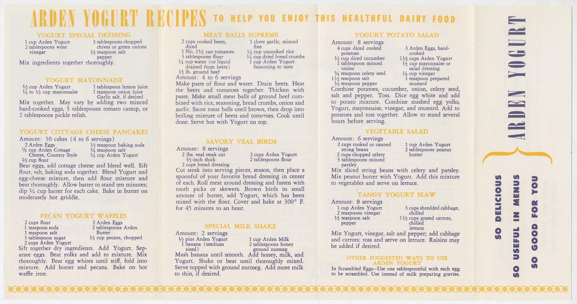 Image of Delicious Recipes Featuring Healthful Arden Yogurt, circa 1950