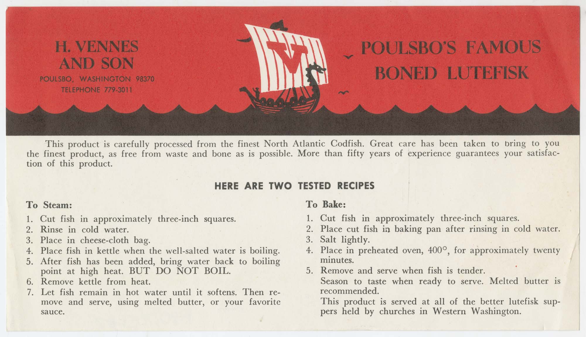 Image of H. Vennes and Son, Poulsbo's Famous Boned Lutefisk, circa 1955