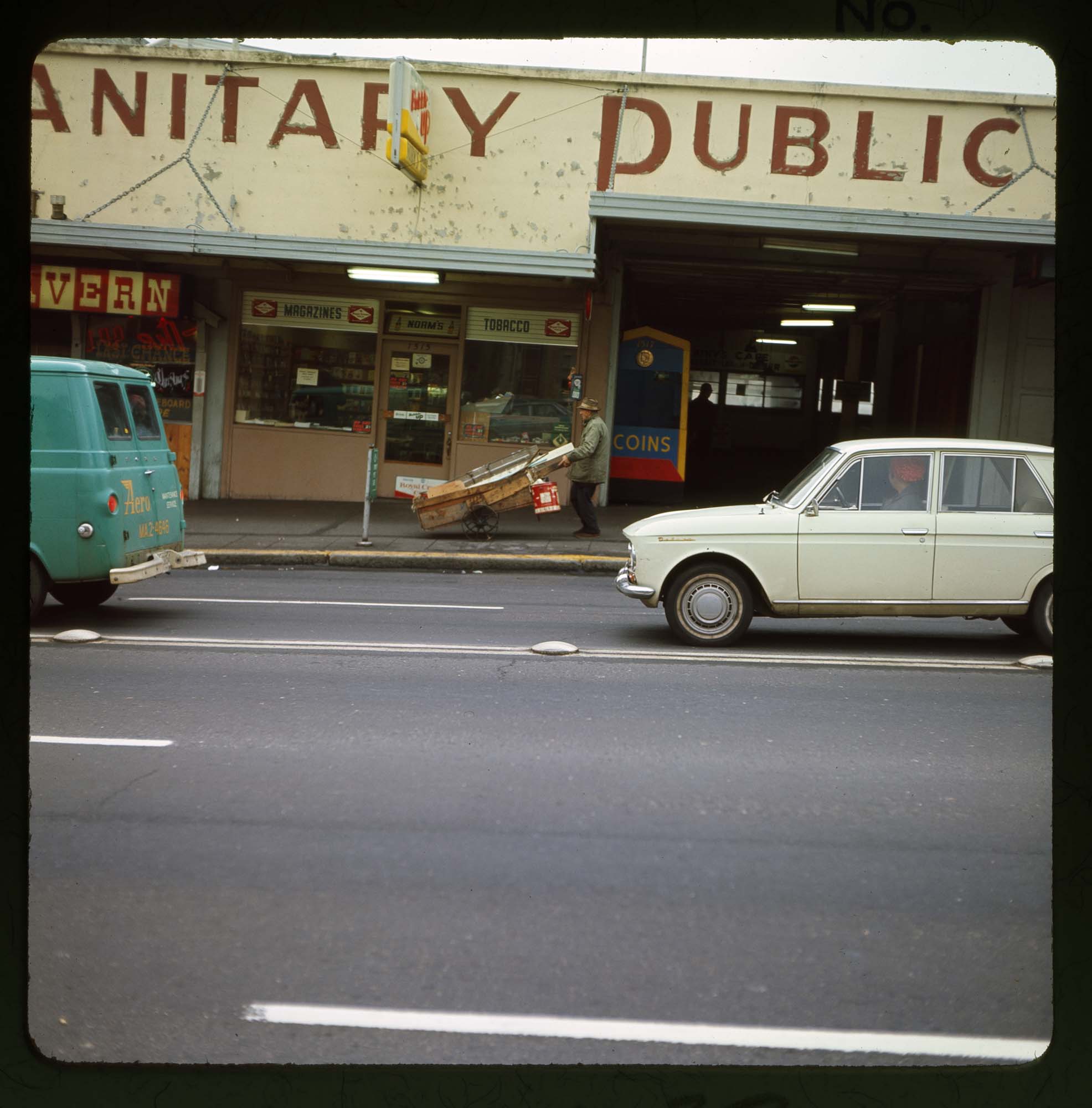 Image of Street view of the Sanitary Public Market, Seattle, circa 1967