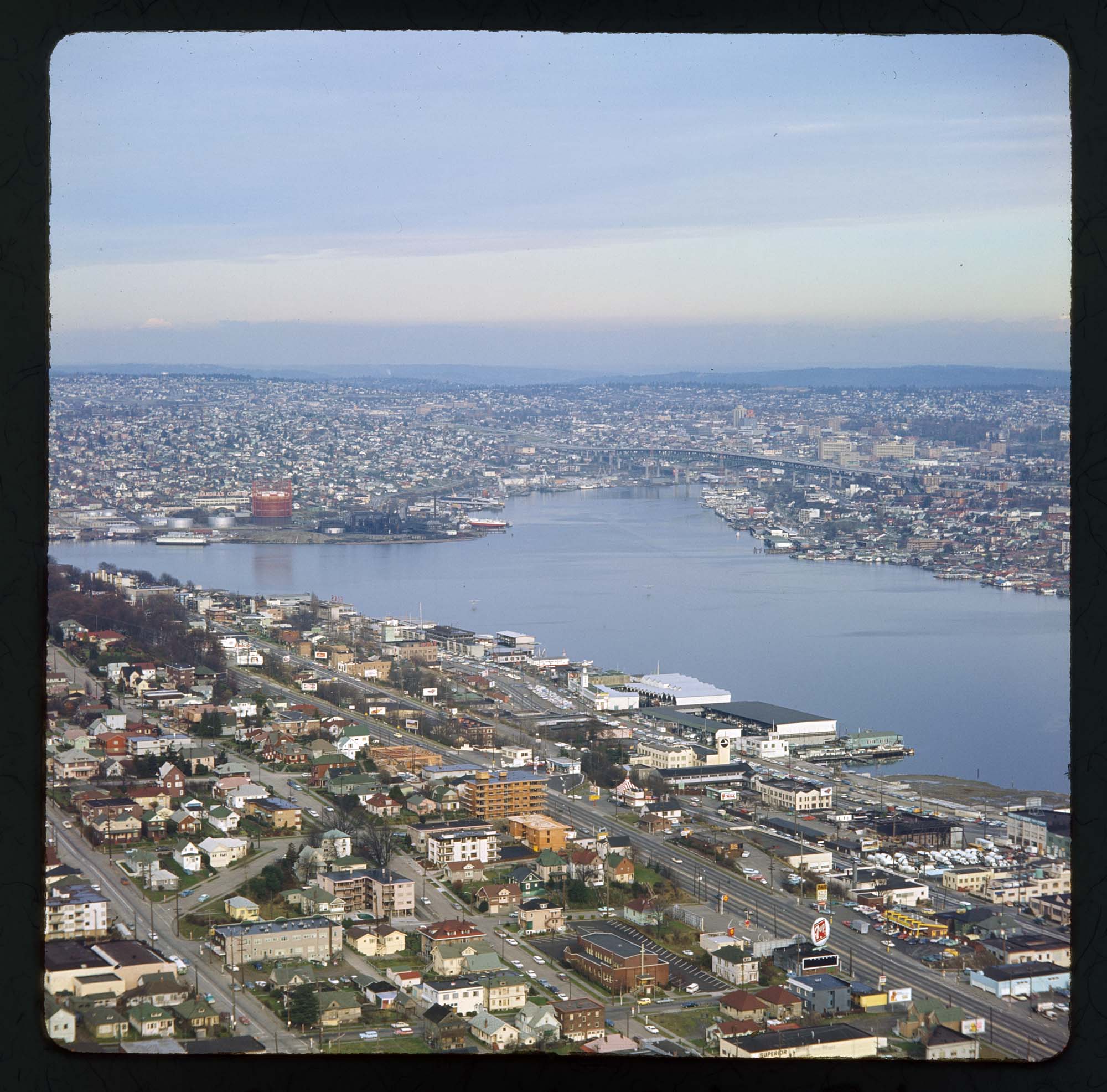 Image of Aerial view of the northern part of Lake Union, looking northeast, Seattle, 1967