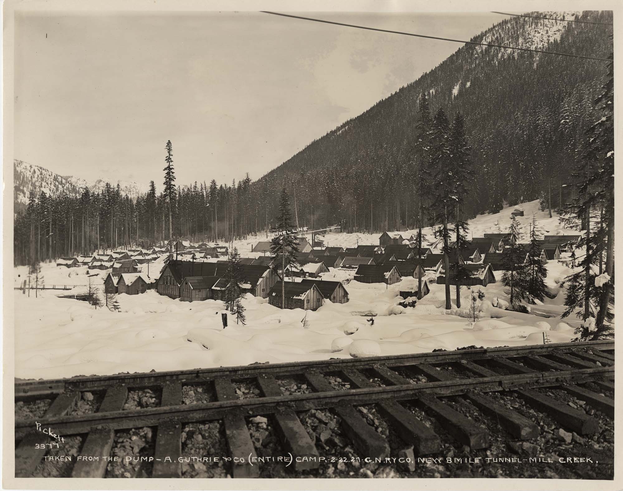 Image of Tunnel construction camp at Stevens Pass, February 22, 1927
