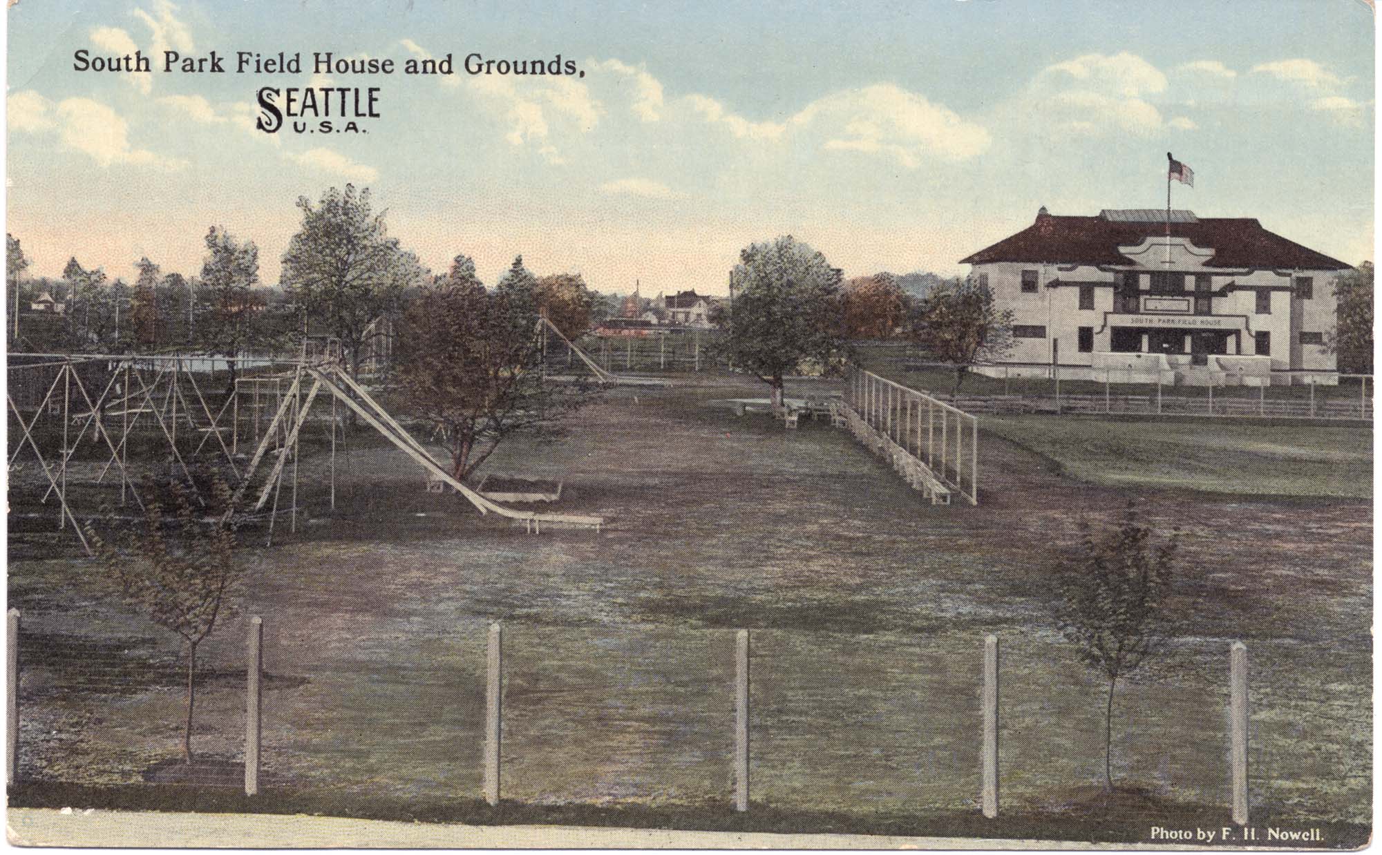 Image of South Park Fieldhouse and playground, Seattle, circa 1913