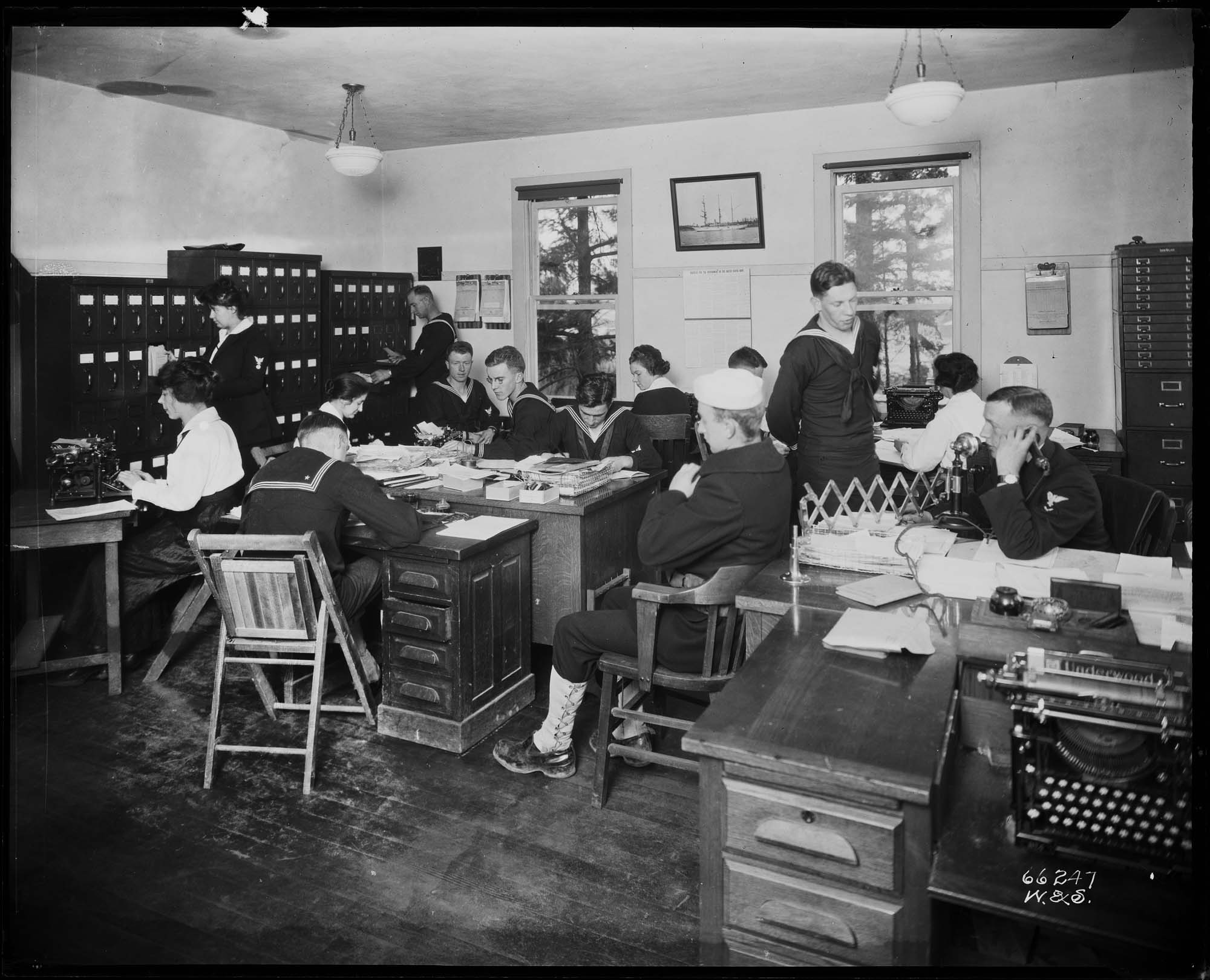 Image of Office interior at the Naval Training Station, circa 1918
