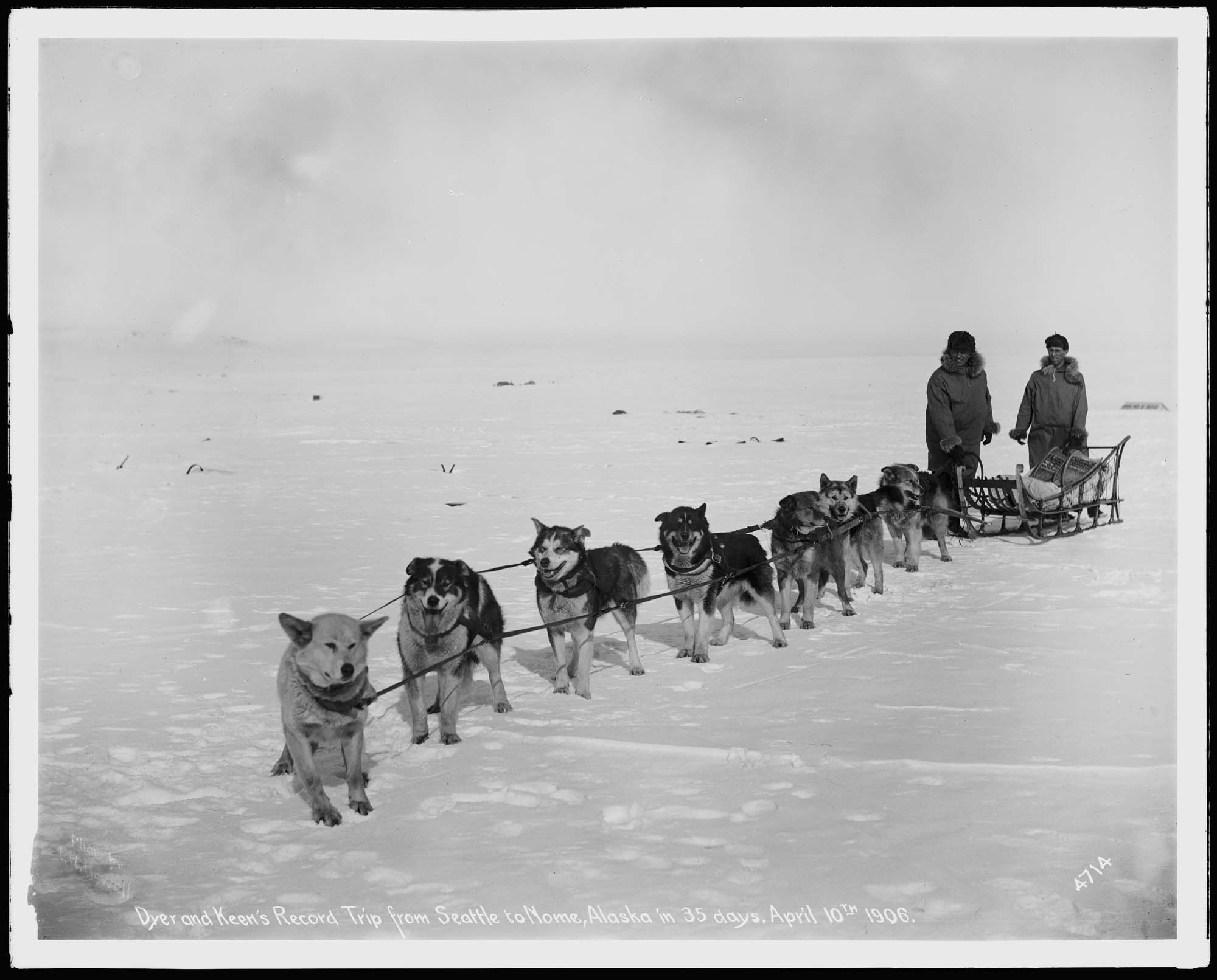 Image of B.T. Dyer and Crosby Keen's dogsled on record trip from Seattle to Nome, April 10, 1906