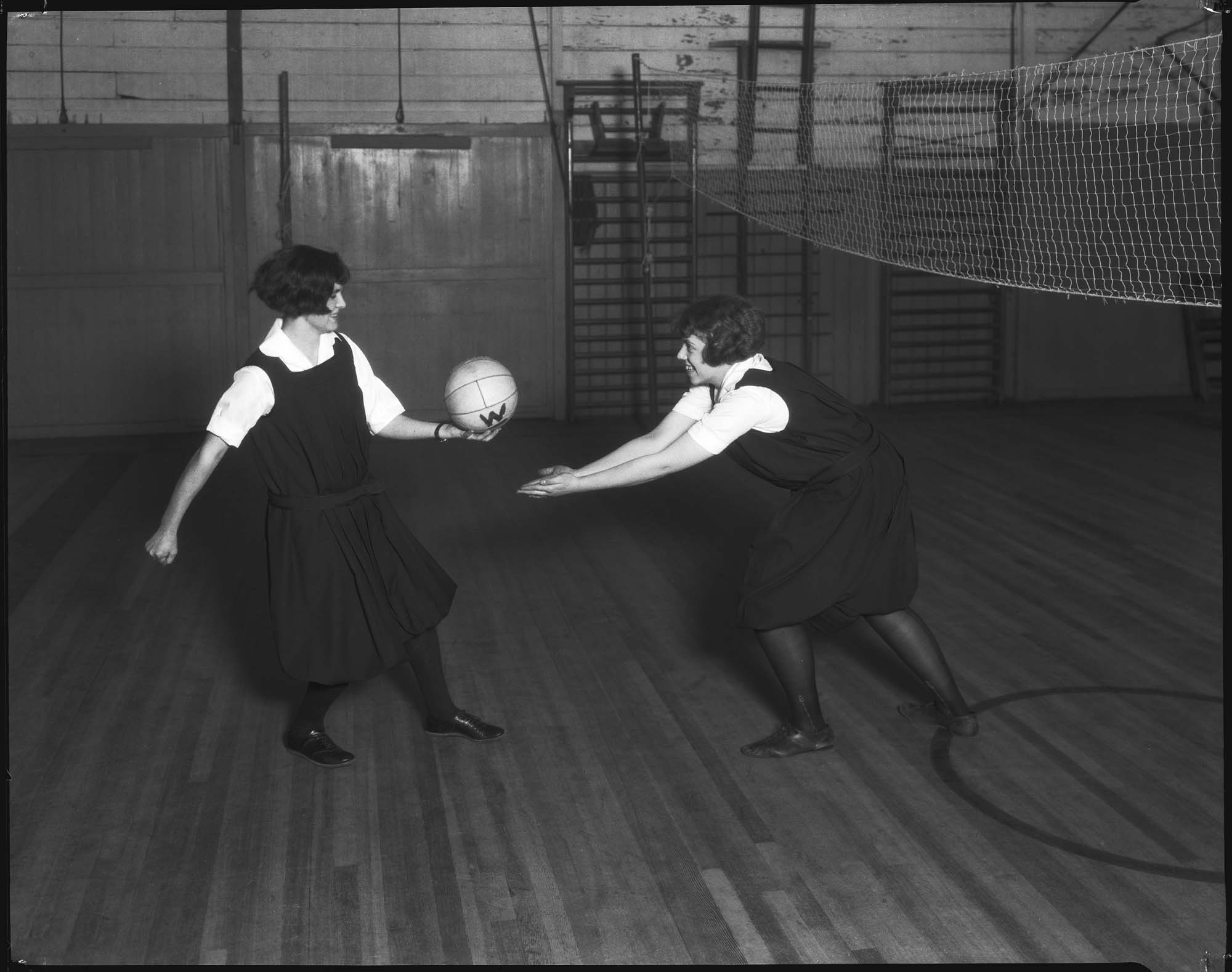 Image of Women playing volleyball at the University of Washington , circa 1923