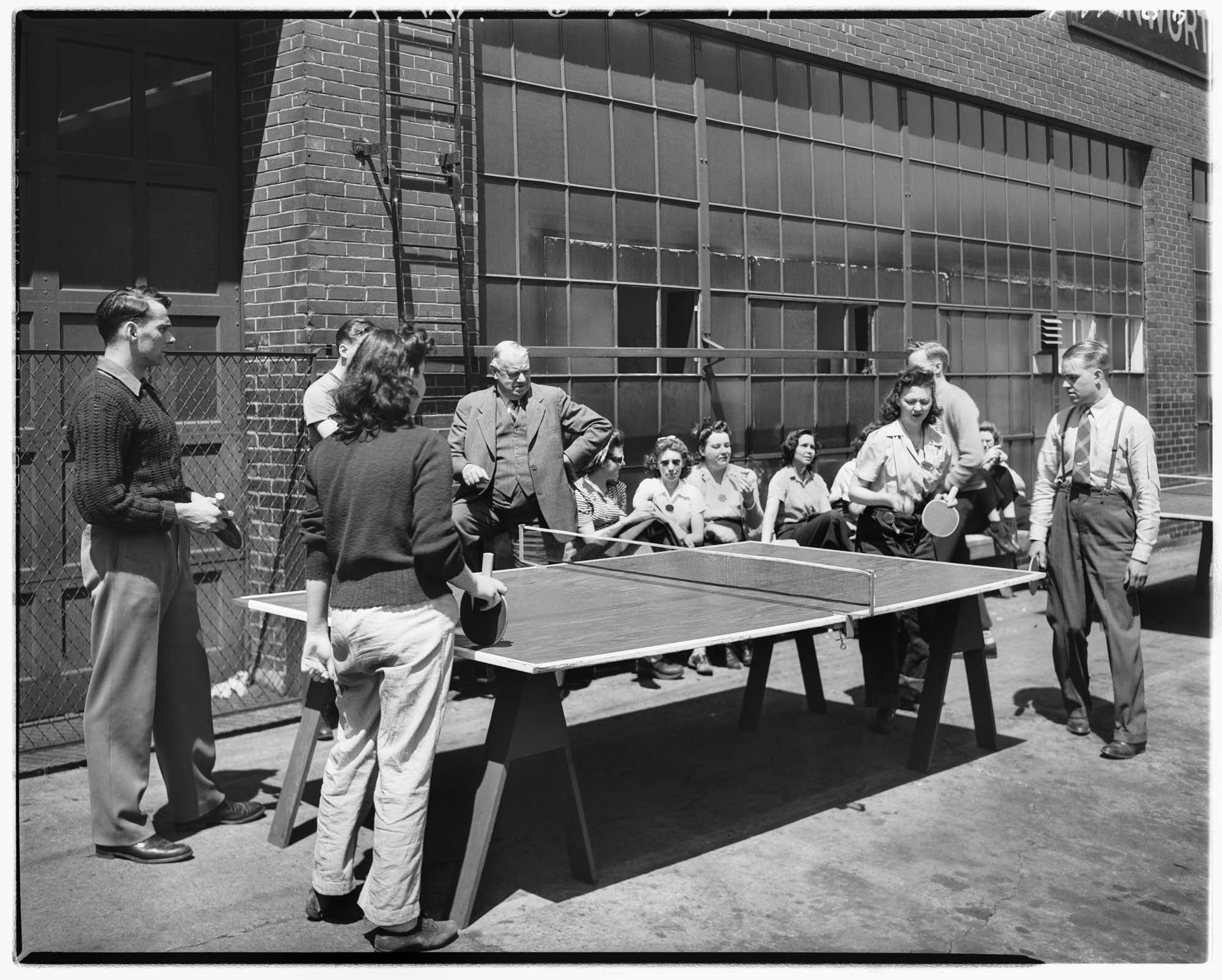 Image of Kenworth employees playing table tennis, Seattle, June 15, 1944