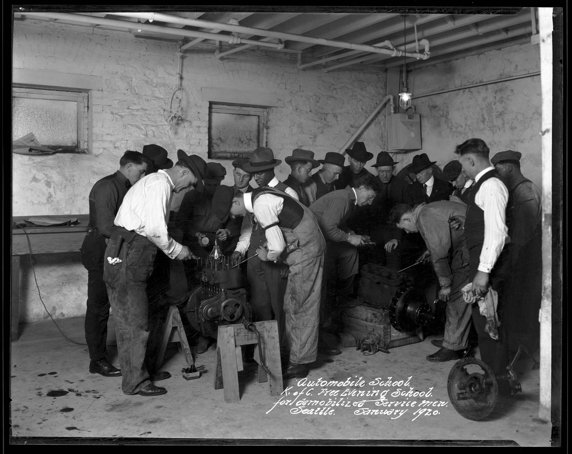 Image of Military veterans learning automobile mechanics, January 1920