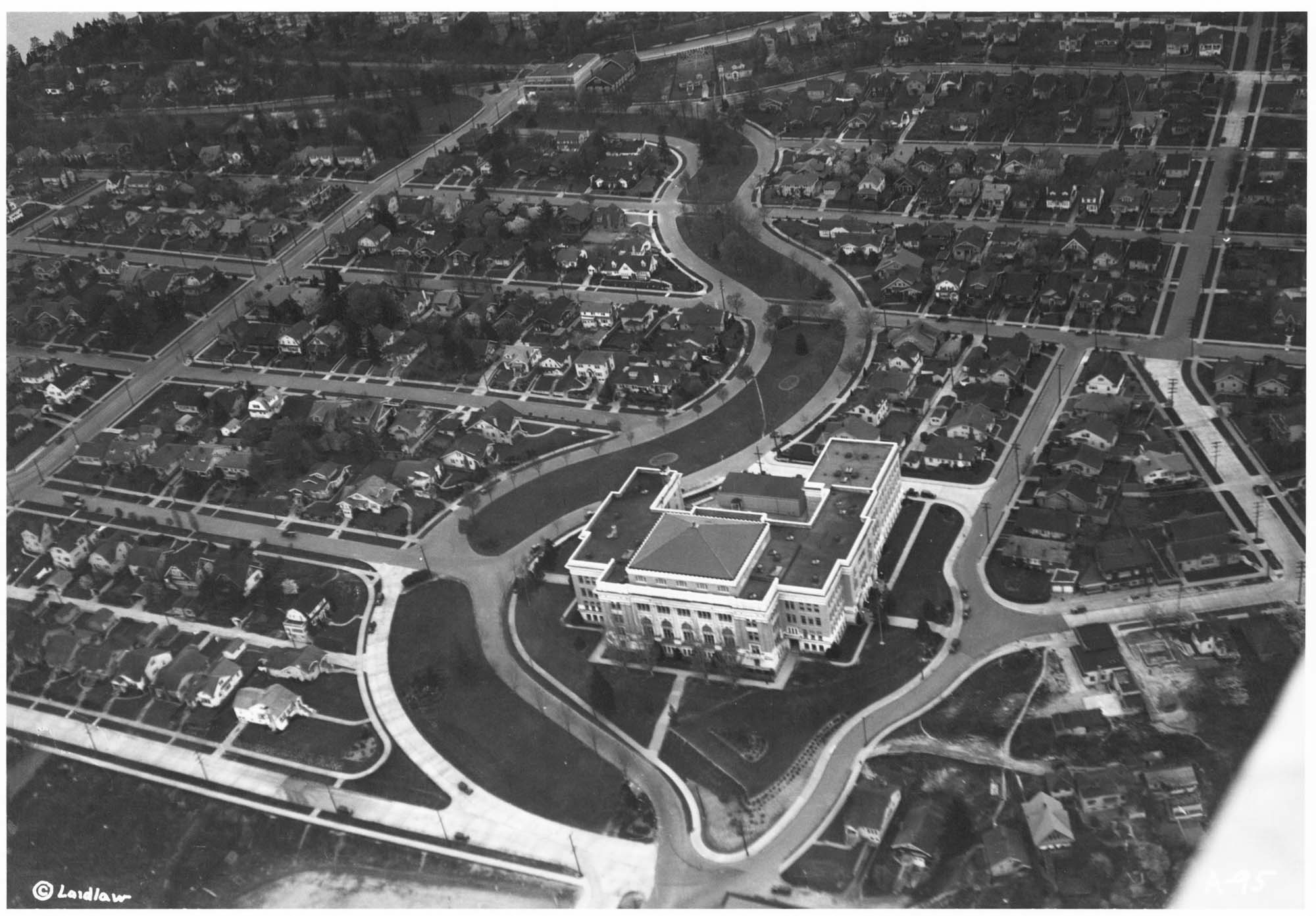 Image of Aerial of Franklin High School and Mount Baker neighborhood looking south, Seattle, May 31, 1932