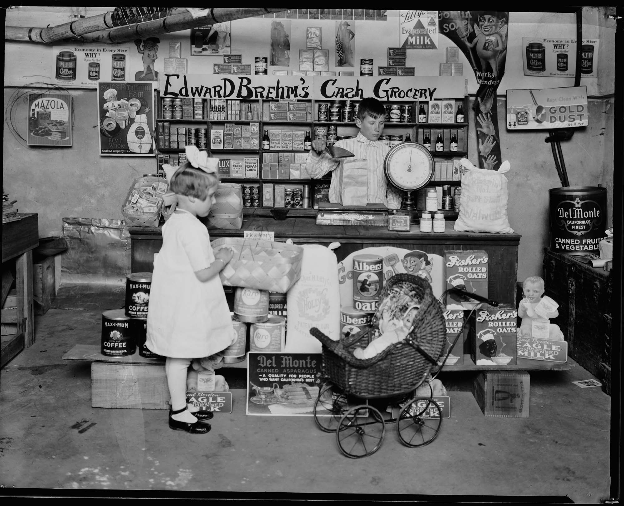 Image of Children playing grocery store, circa 1921