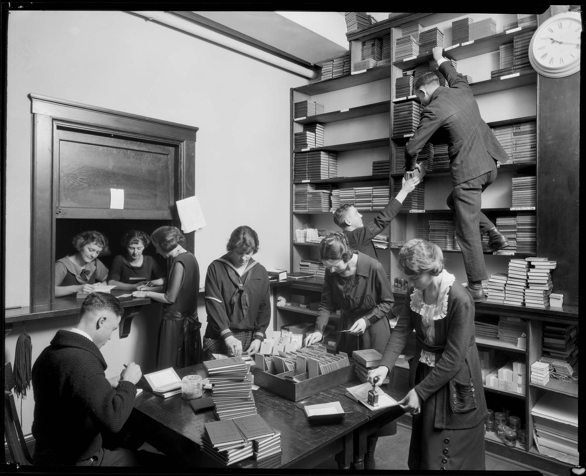 Image of Book room at West Seattle High School, December 1921