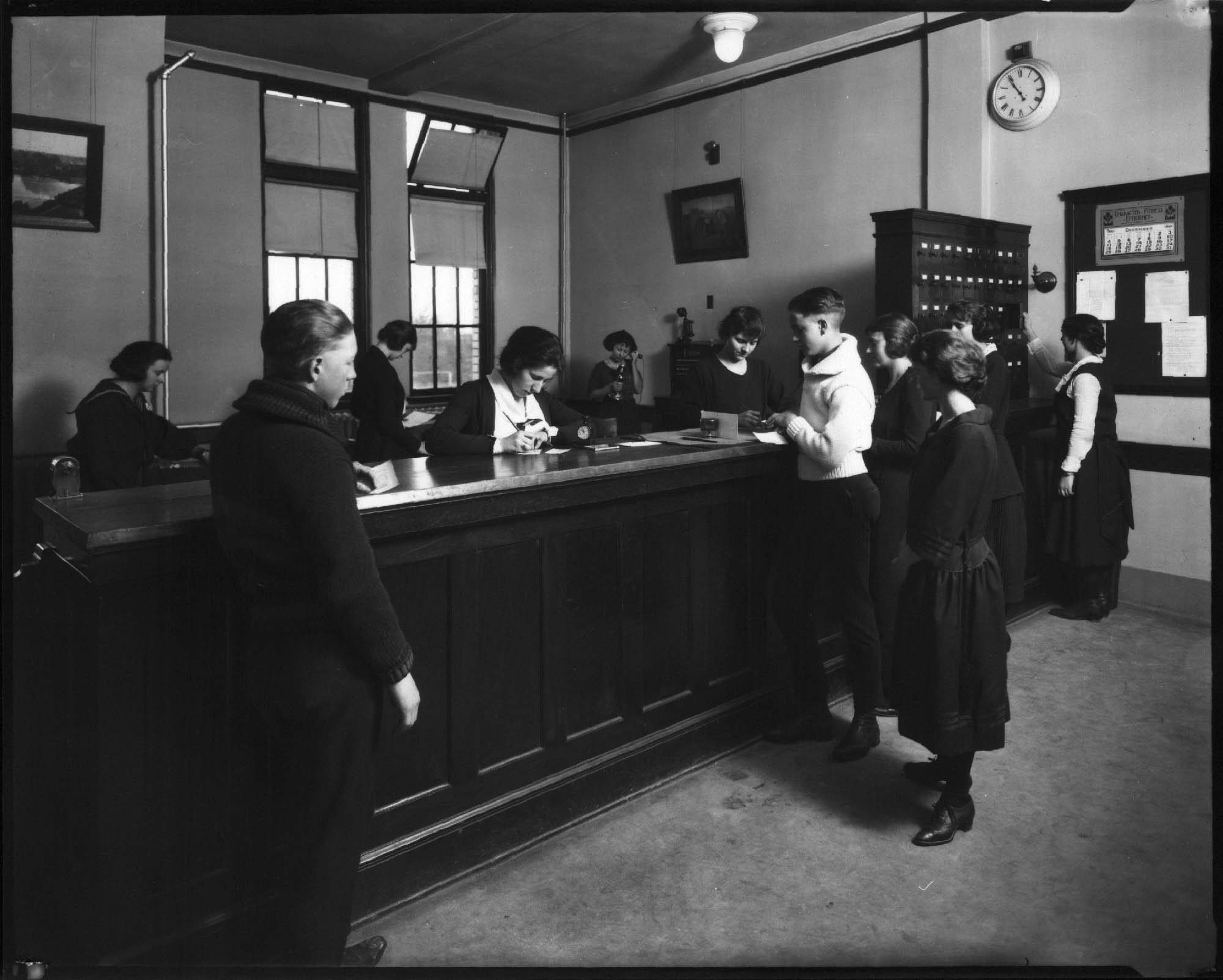 Image of West Seattle High School office, Seattle, circa 1921