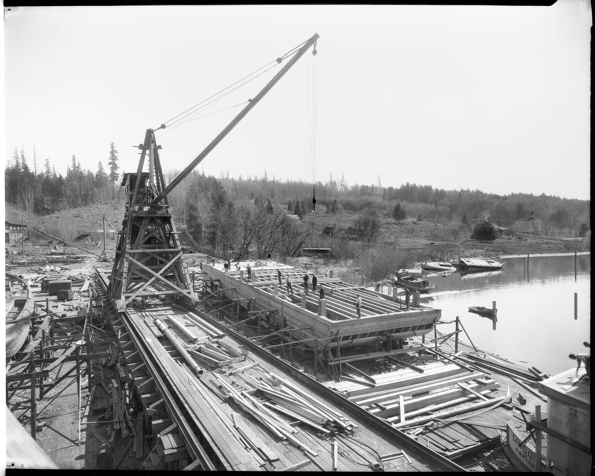 Image of Barge being built at Anderson Shipyard, Houghton, circa 1921