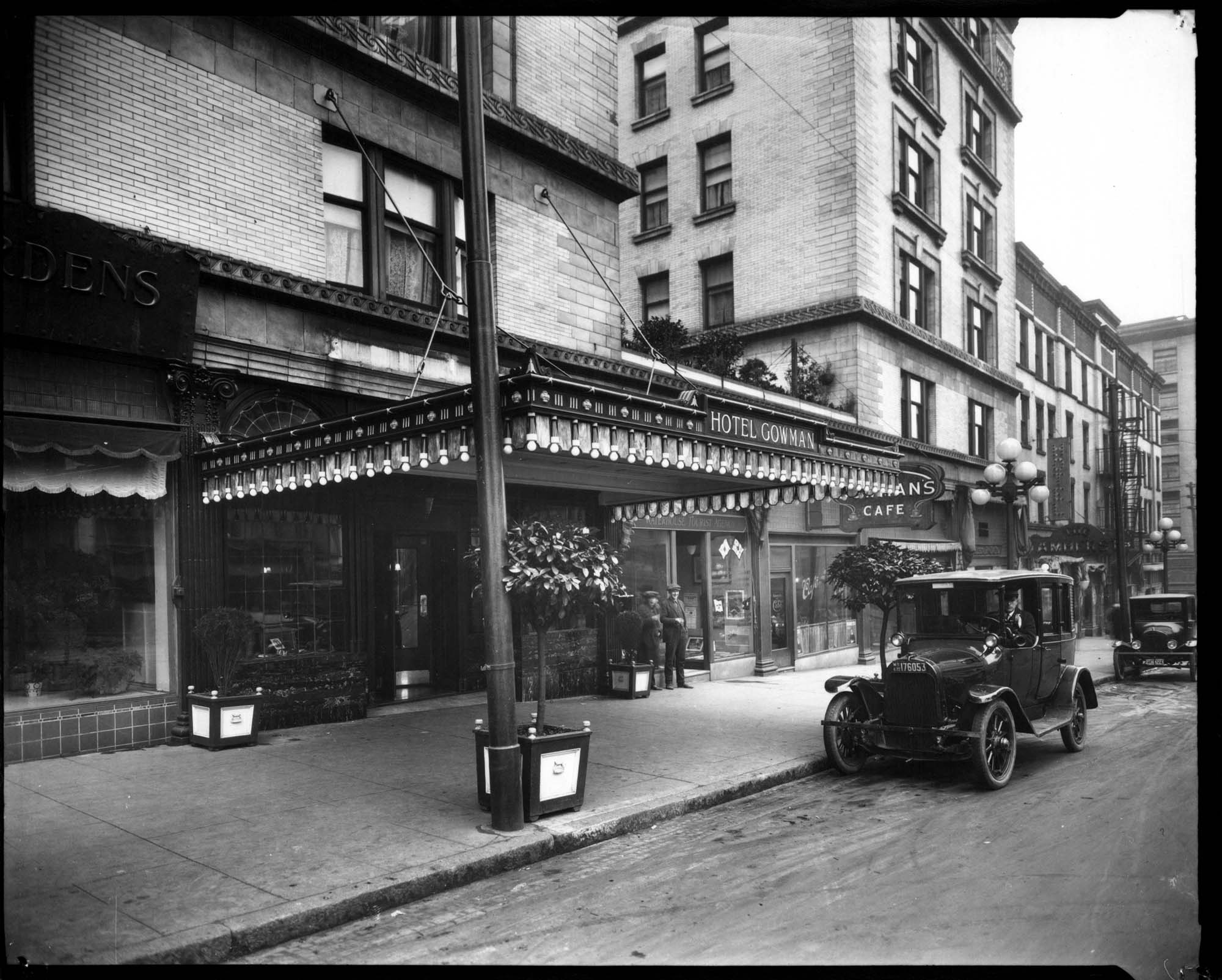 Image of Hotel Gowman entrance, Seattle, circa 1921