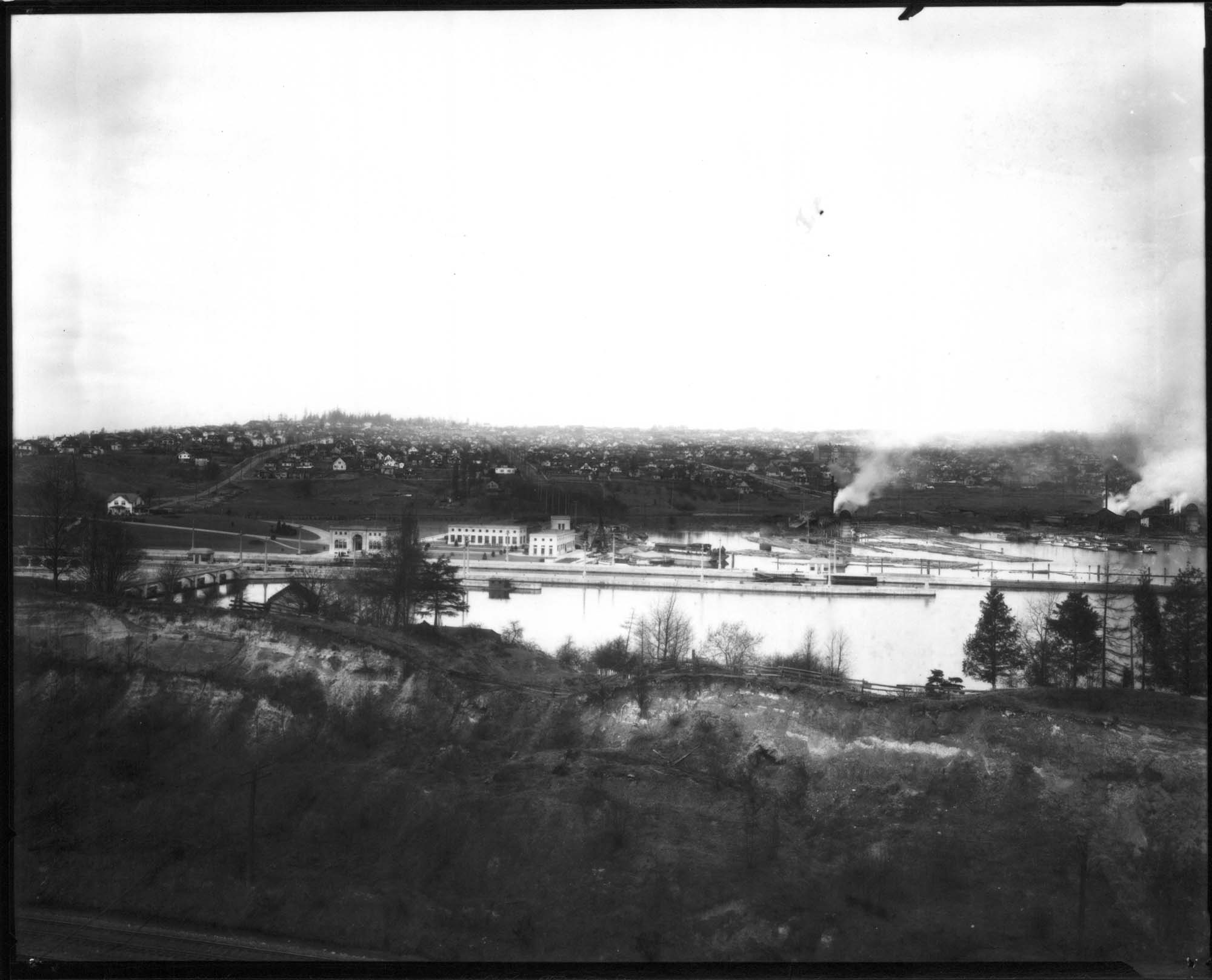 Image of Ballard neighborhood from across Salmon Bay, Seattle, circa 1922