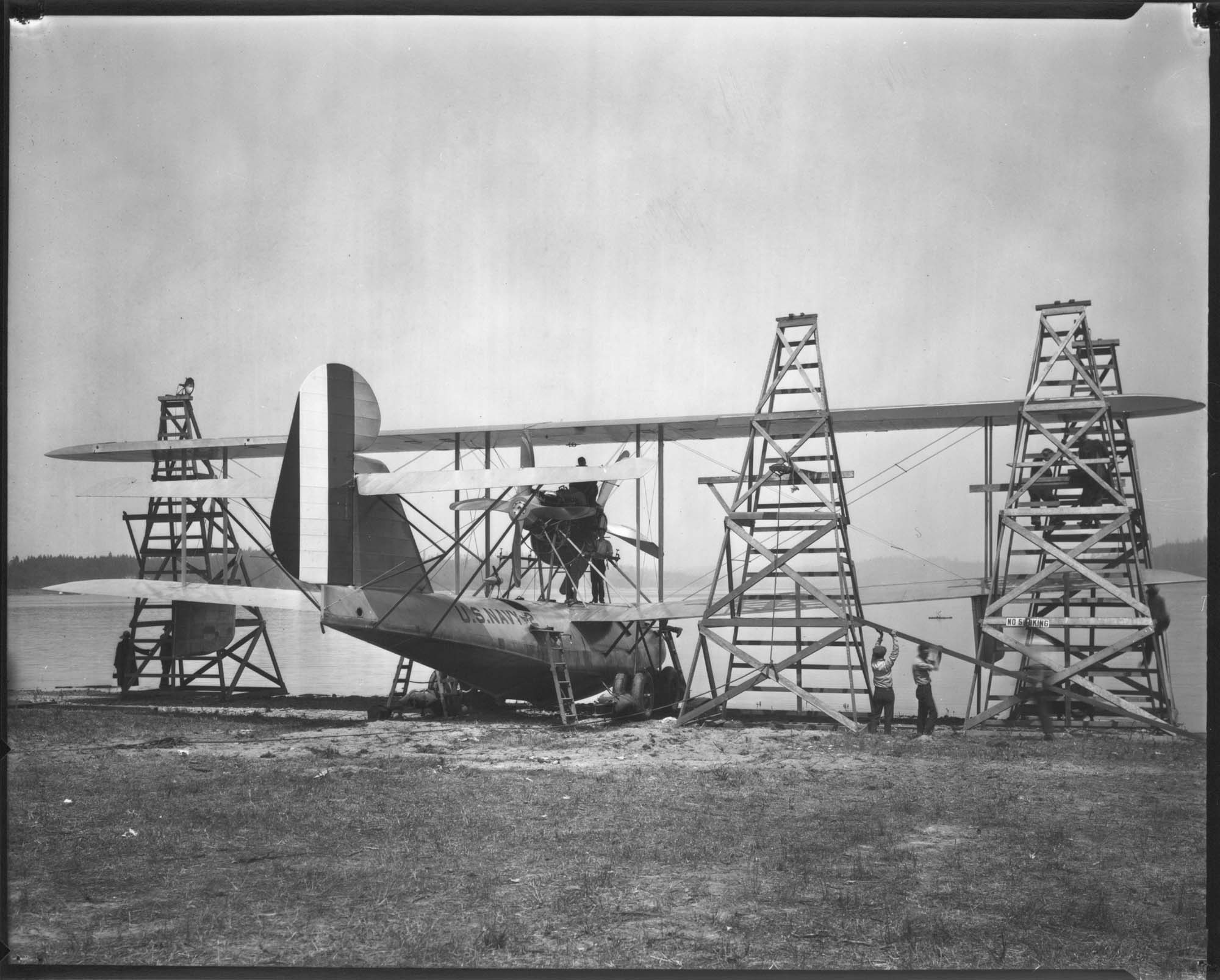 Image of Navy biplane at Sand Point, Seattle, circa 1925