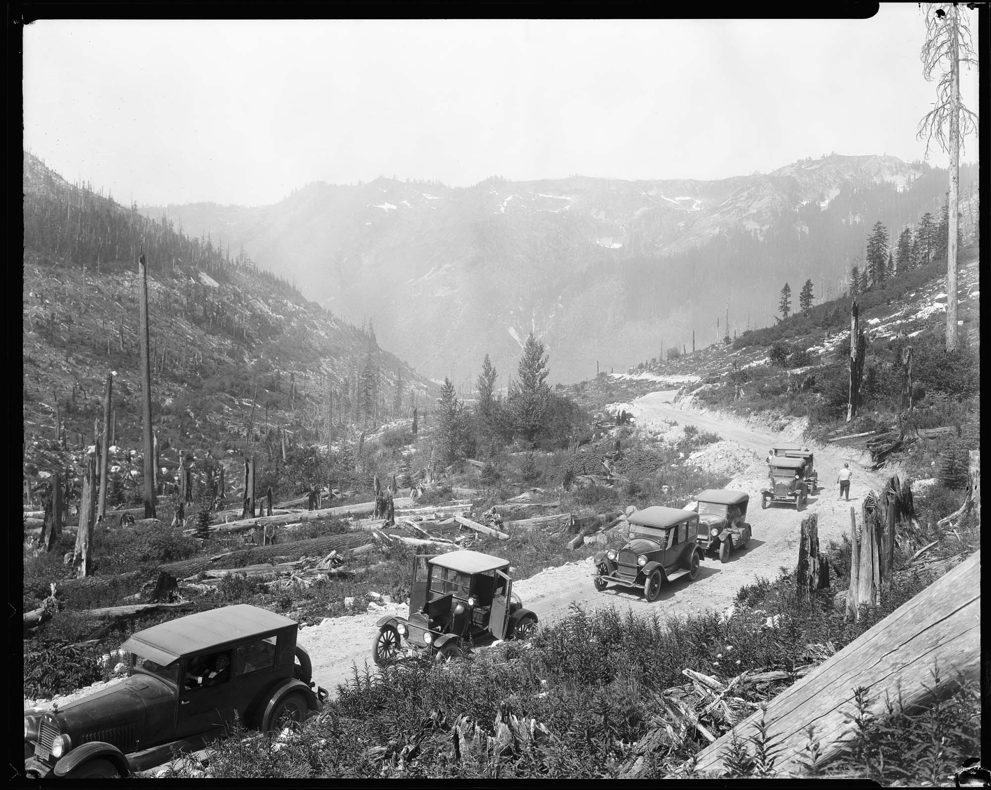 Image of Automobiles crossing the Cascades through Stevens Pass, July 12,1925