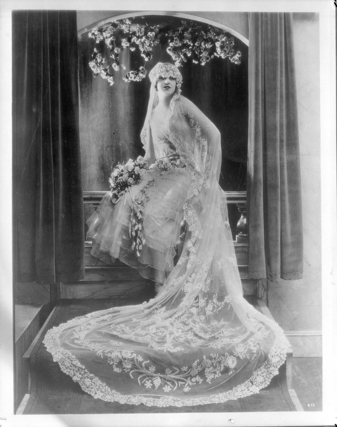 Image of Modeling a wedding dress, circa 1927