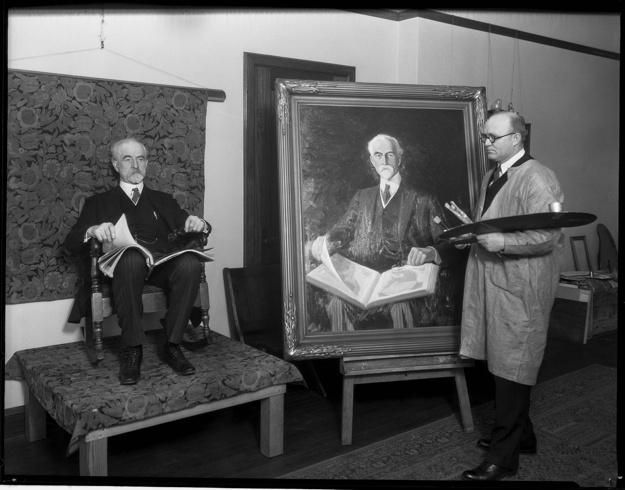 Image of Professor Meany having his portrait painted, circa 1925