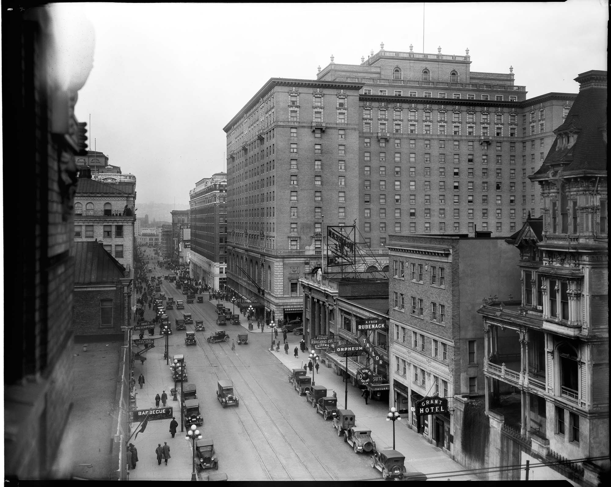 Image of Fourth Avenue looking north from Seneca Street, Seattle, circa 1927