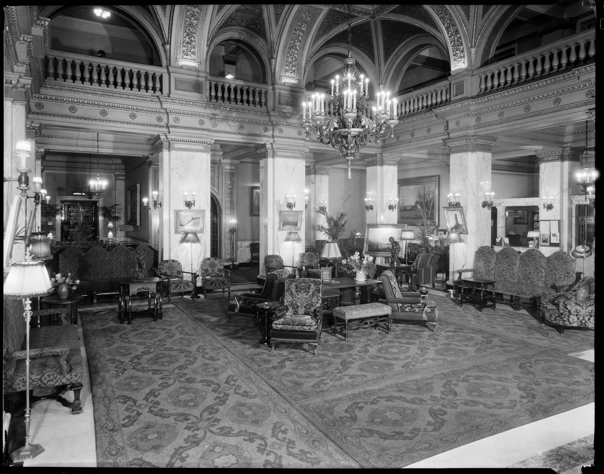 Image of New Washington Hotel lobby, Seattle, circa 1928