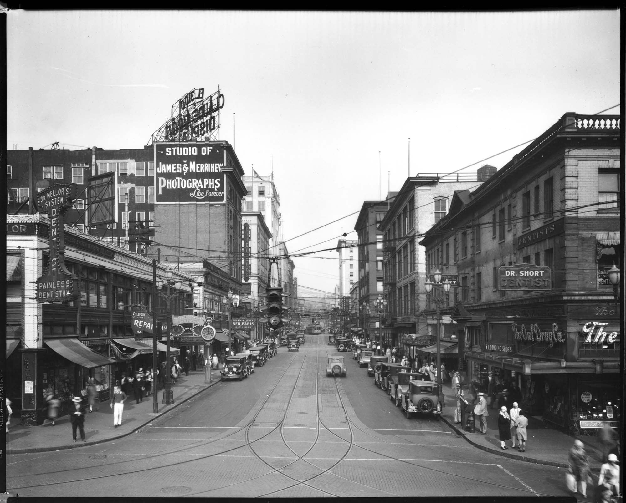Image of Pike Street east from First Avenue, Seattle, September 6, 1929