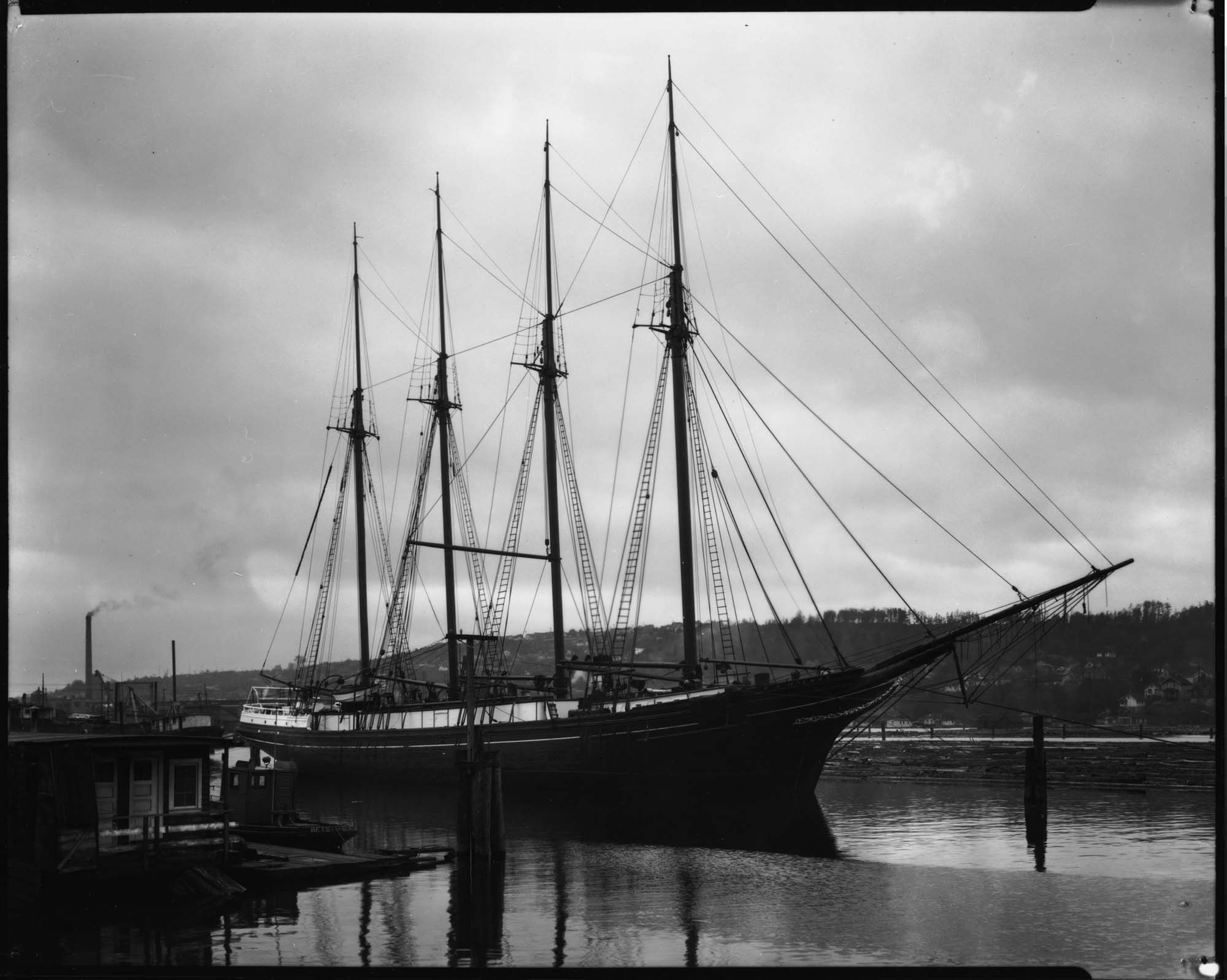 Image of Schooner C.S. Holmes at anchor, Seattle, April 15, 1930