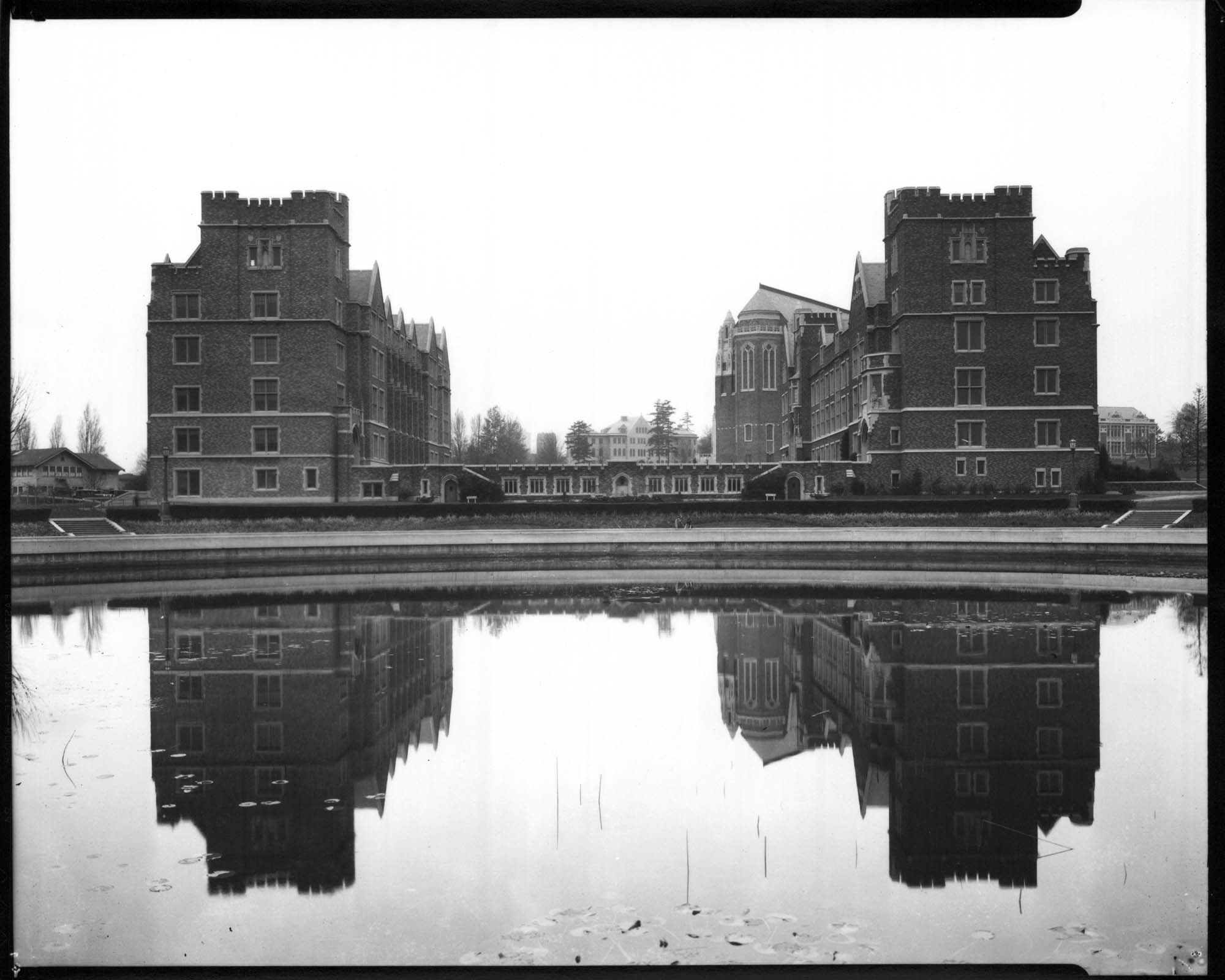 Image of View northwest from Frosh Pond on University of Washington campus, Seattle, November 7, 1931