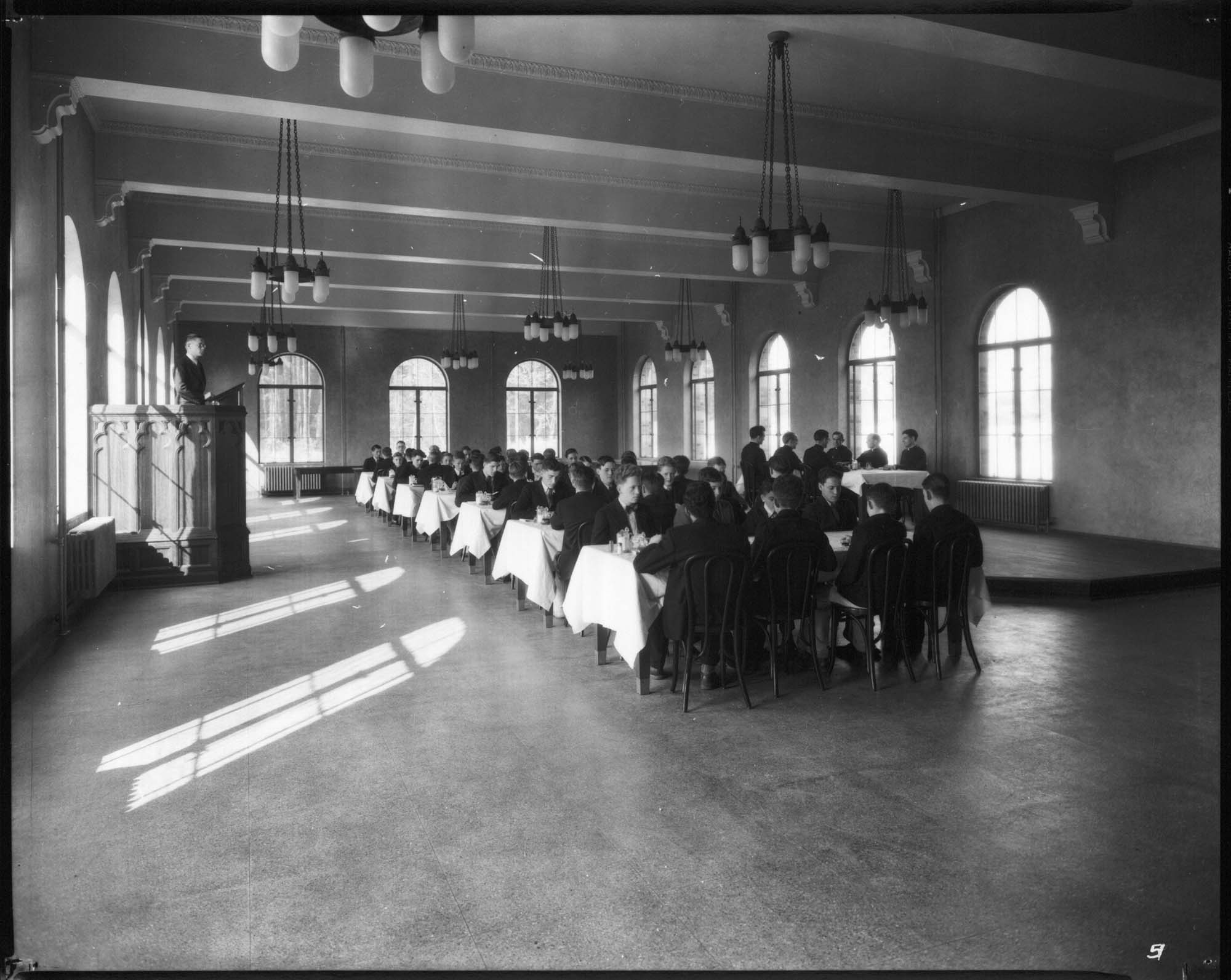 Image of Students eating in St. Edwards Seminary dining hall, Kenmore, September 15, 1931