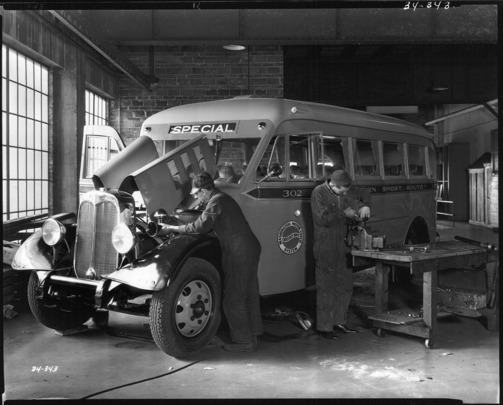 Image of Men building bus in Kenworth plant, Seattle, 1934
