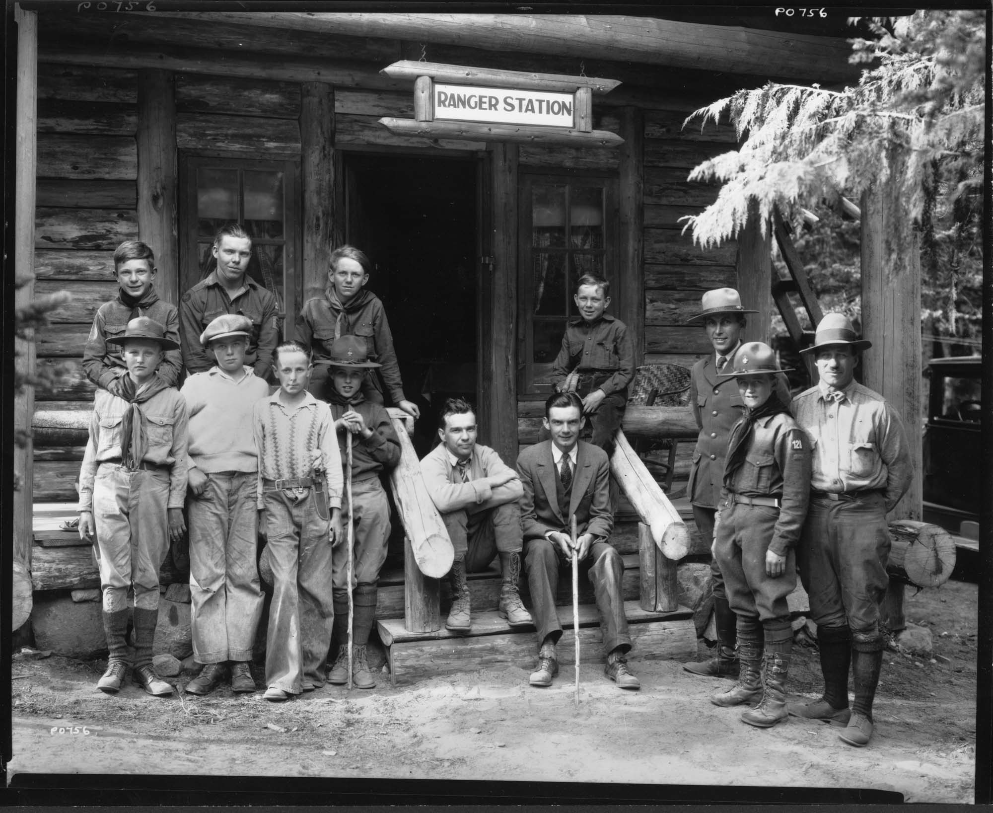 Image of Boy Scouts at ranger station, circa 1930