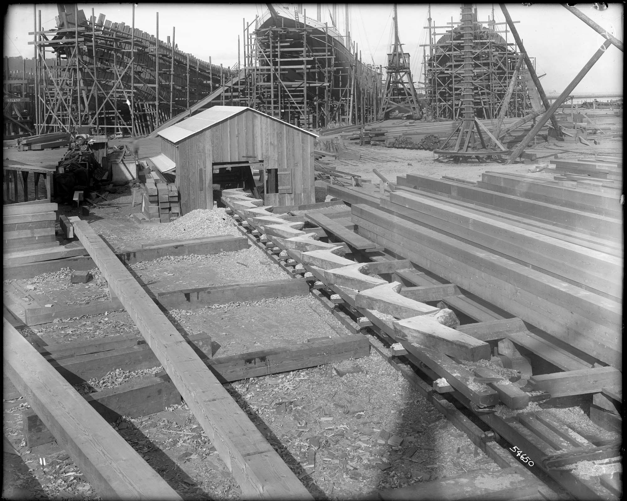 Image of Ship knees produced by a planing machine at a Seattle shipyard , circa 1910