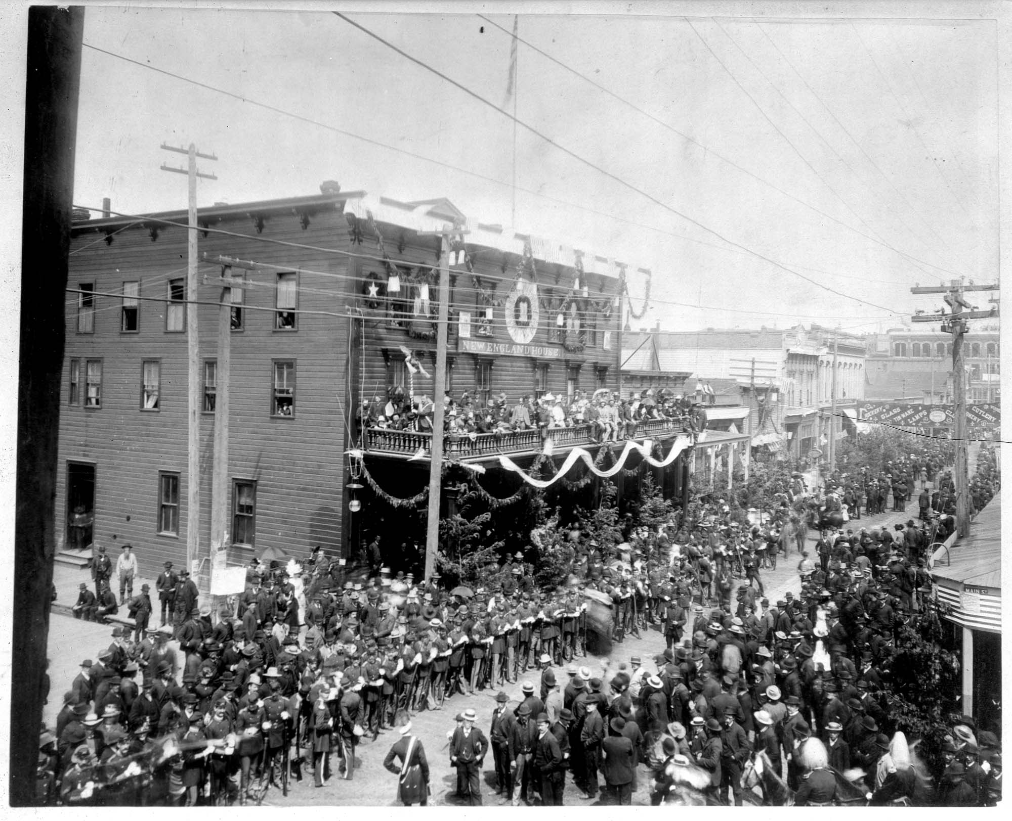 Image of New England House, possibly during Fourth of July celebrations, 1888