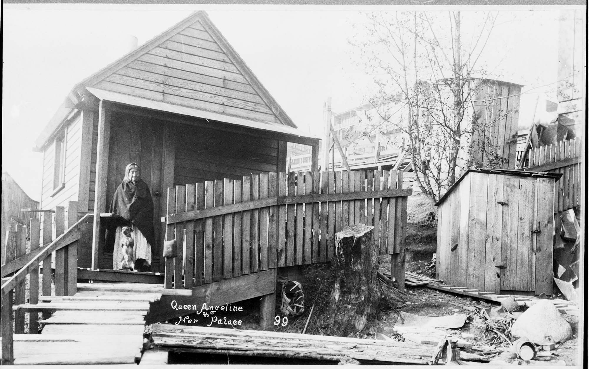 Image of Kikisoblu (Princess Angeline) at her house, circa 1893