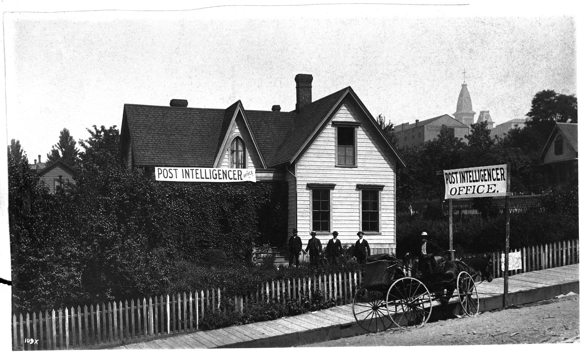 Image of Seattle Post-Intelligencer's temporary building after Great Fire, 1889